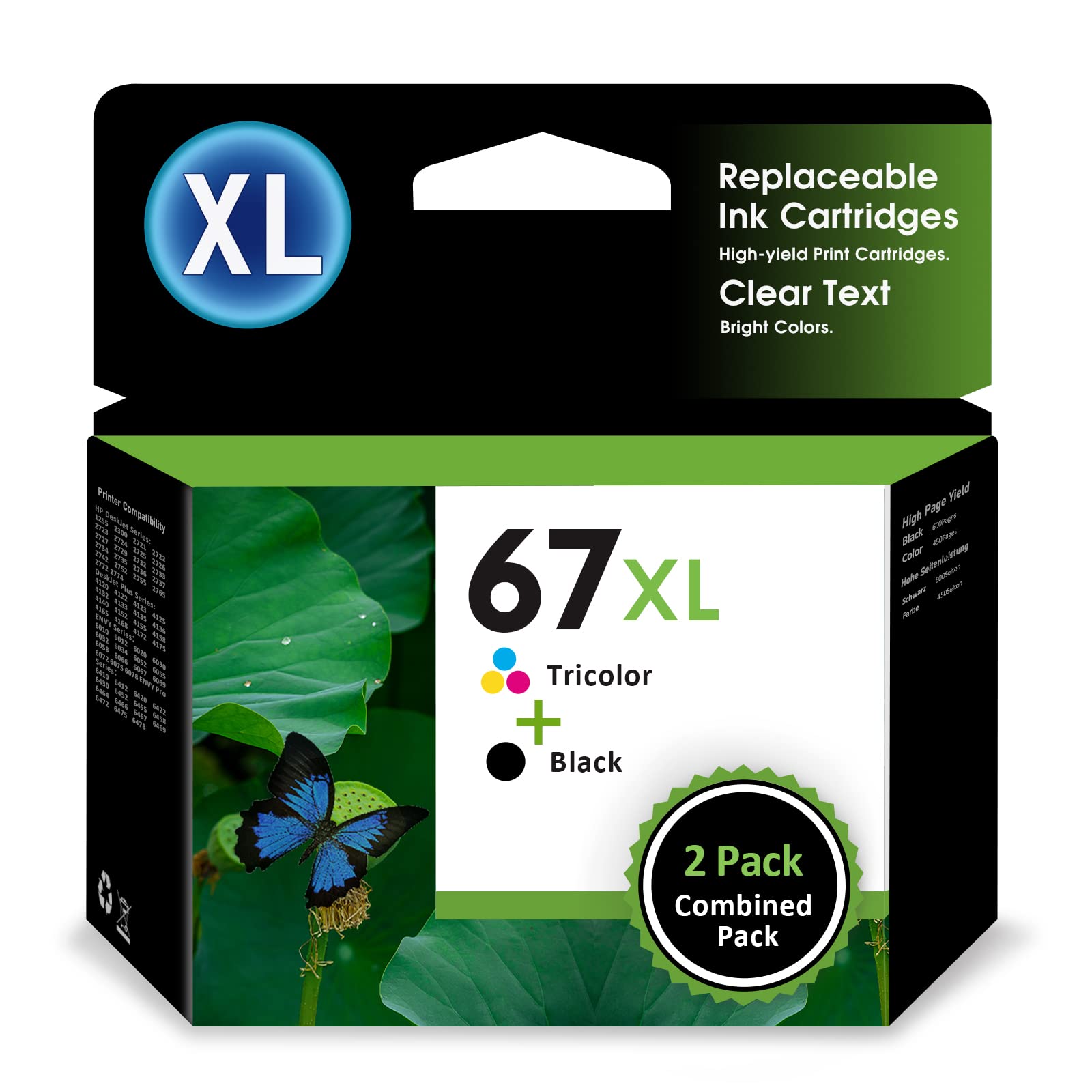 HP 67XL Ink Cartridge Combo Pack - 1 Black & 1 Tri-Color Replacement for HP Envy 6000, 6055, 6455e, 6458e, Deskjet 2742e, 2752e, 2755e, Envy Pro 6455, 2720 Printers | High-Quality Compatible Ink Cartridges for Home & Office Printing Needs