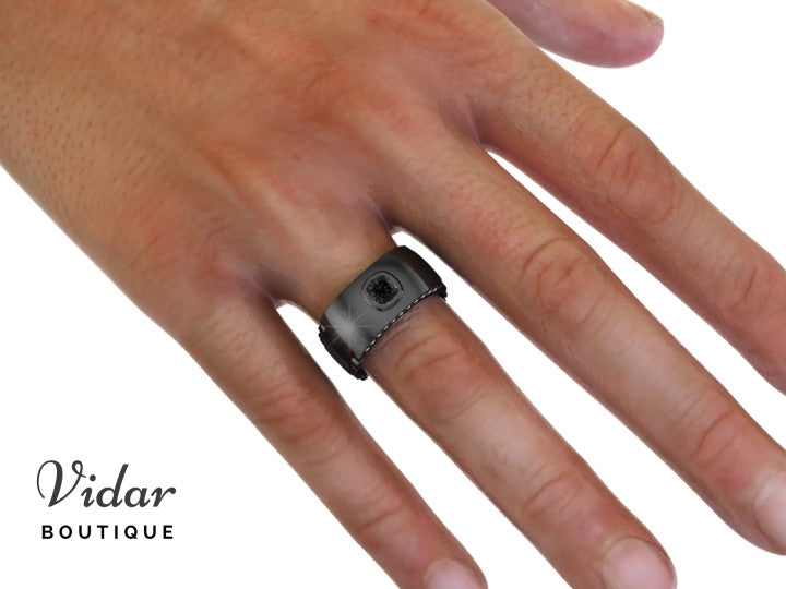 Exquisite Black Gold Wedding Band with Black Diamonds - Luxury Men's & Women's Wedding Ring for Anniversary, Engagement & Special Occasions