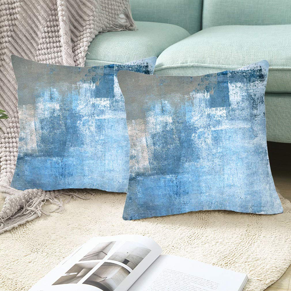Blue Decorative Throw Pillow Covers 18x18 Inch - Set of 2 Soft Couch Cushion Covers for Living Room, Bedroom & Sofa - Perfect for Home Decor, Accent Pillows and Cozy Comfort