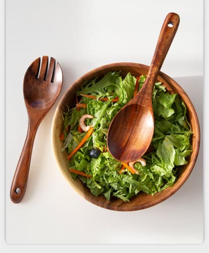 Handmade Acacia Wood Salad Bowls Set of 2 - 7.1/7.9 Inches for Fruits, Snacks & Home Decor