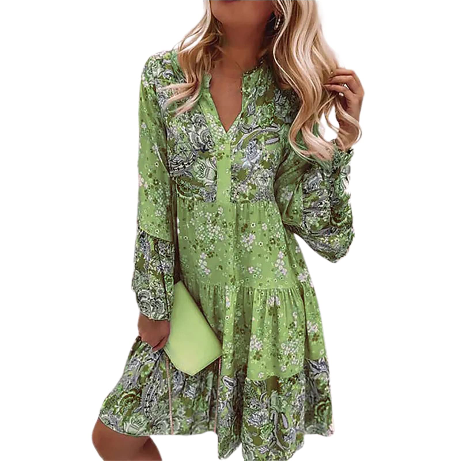 Women's Vintage Floral Print Ruffled A-Line Mini Dress - Spring Summer Party Cocktail Dress for Banquet, Wedding, Date Night & Special Occasions