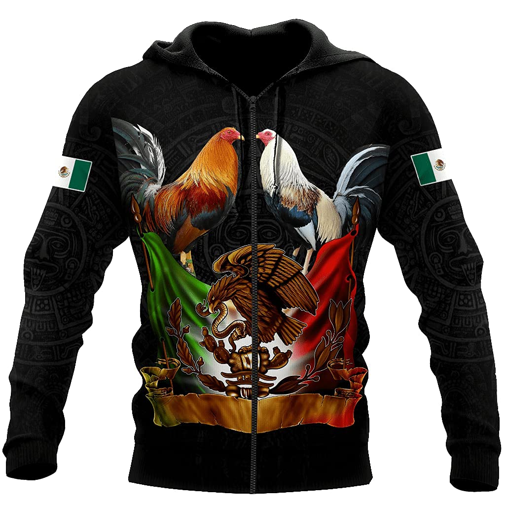 Mexico Rooster Couple Unisex Hoodie & T-Shirt Set - Zip Up Hoodie, Sweatshirt (S-5XL) | Gym, Streetwear, Casual Outfit | Multicolor TD966