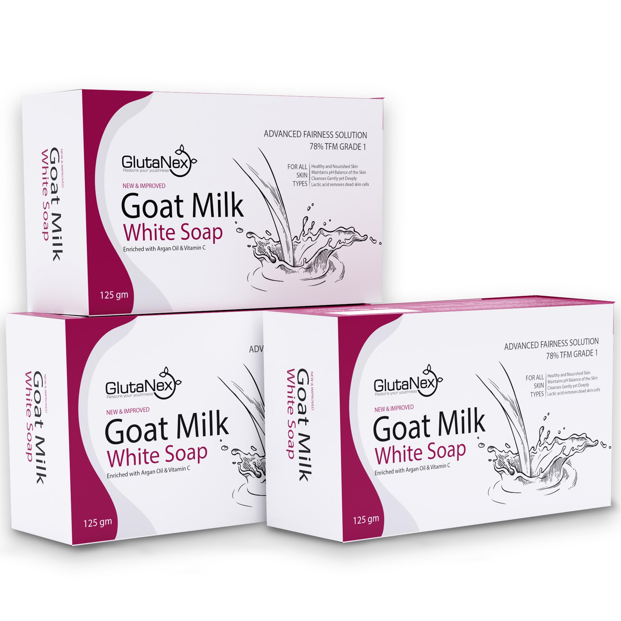 GlutaNex Goat Milk Brightening Soap for Radiant Skin - Pack of 3 | Natural Skin Whitening & Moisturizing Bar with Glutathione | Perfect for Daily Skincare Routine & Gift Giving