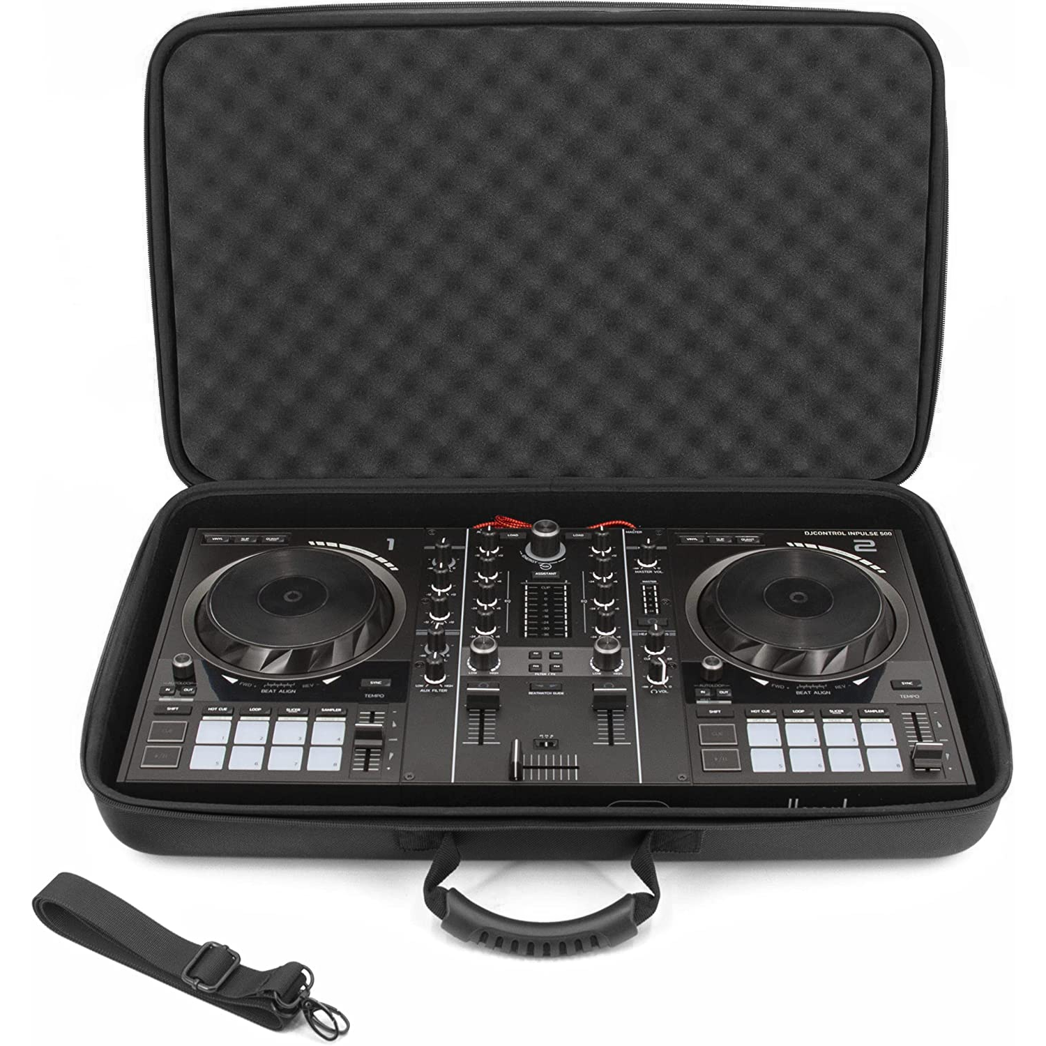 CASEMATIX Hard Shell DJ Controller Case Compatible with Hercules Inpulse 500 - Protective Carrying Case with Shoulder Strap for DJ Mixers & Audio Controllers (Black) - Perfect for Gigs, Travel & Studio Use