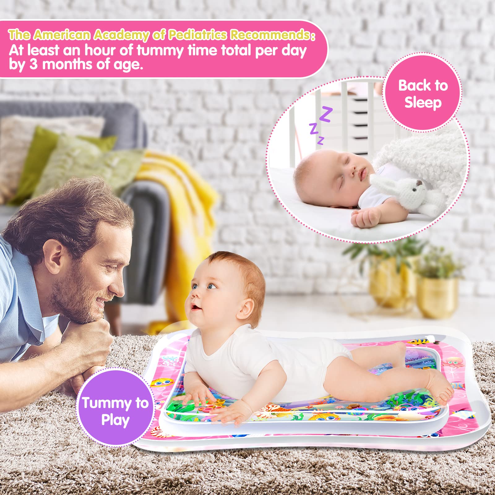 Premium Baby Water Play Mat for Infants & Toddlers 3-24 Months - Tummy Time Activity Mat for Muscle Development, Sensory Exploration & Early Learning - Pink Themed Toy for Playtime, Daycare & Home Use