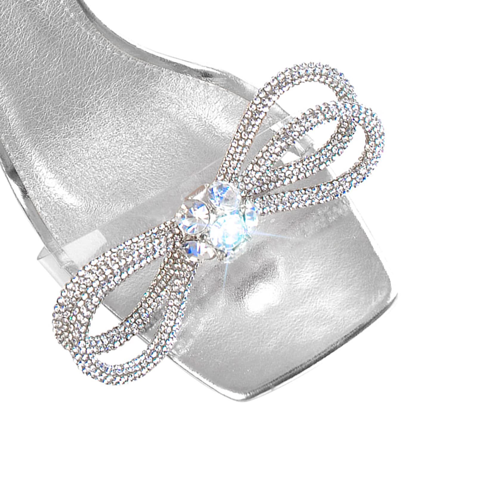 Yolkomo Women's Square Toe Clear Rhinestone Heels with Crystal Bow - Elegant Party Shoes for Weddings, Prom, Evening Events & Special Occasions