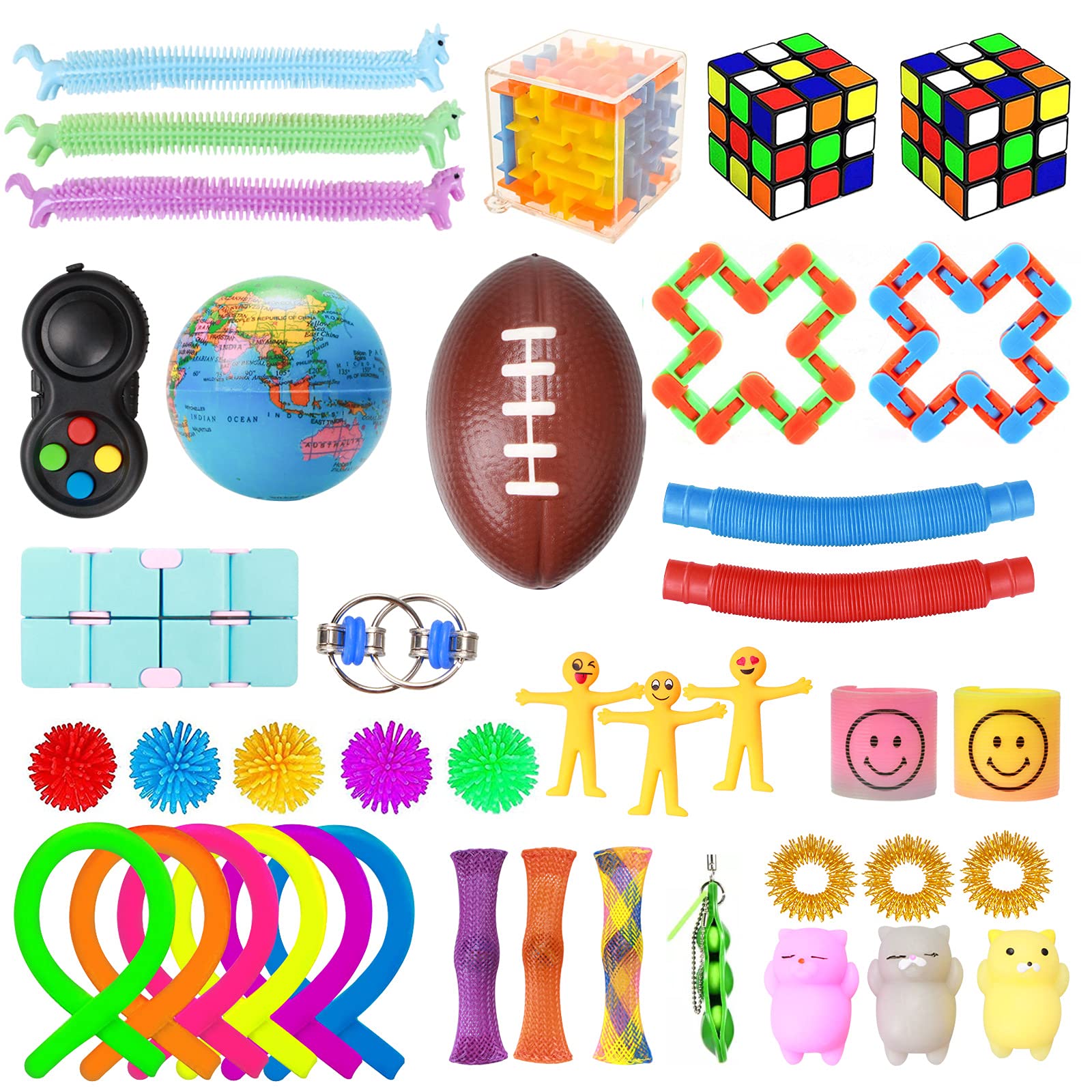41 Pcs Fidget Toys Pack for Kids - Stress Balls, Pop Tubes, Mochi Squishy, Infinity Cube - ADHD, ADD, Anxiety & Autism Relief - Classroom Treasure Box & Party Favors - Perfect for Sensory Play, Stress Relief and Birthday Gifts