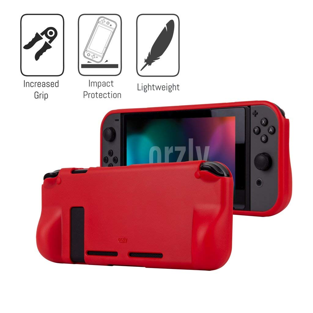 Orzly Nintendo Switch Accessory Bundle - Hard Travel Case, Tempered Glass Screen Protectors, USB-C Cable, Comfort Grip, Earbuds & Stylus (Red/Black/White) - Perfect for Switch Gaming Protection & On-the-Go Play