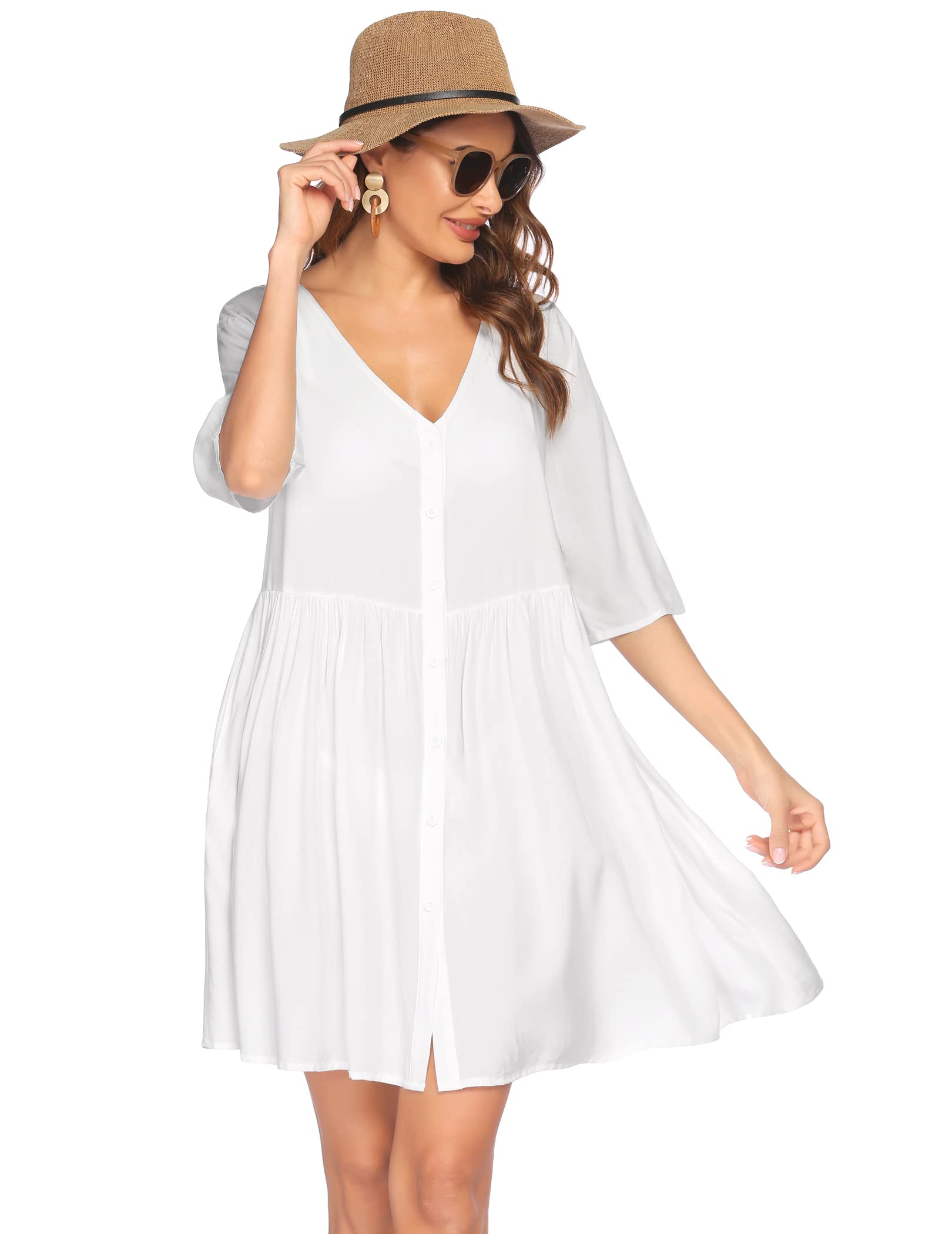 Avidlove Women's 3/4 Sleeve Swimsuit Cover Up - Beach Bikini Shirt, Bathing Suit Dress with Pockets | Perfect for Poolside, Vacation & Summer Outfits
