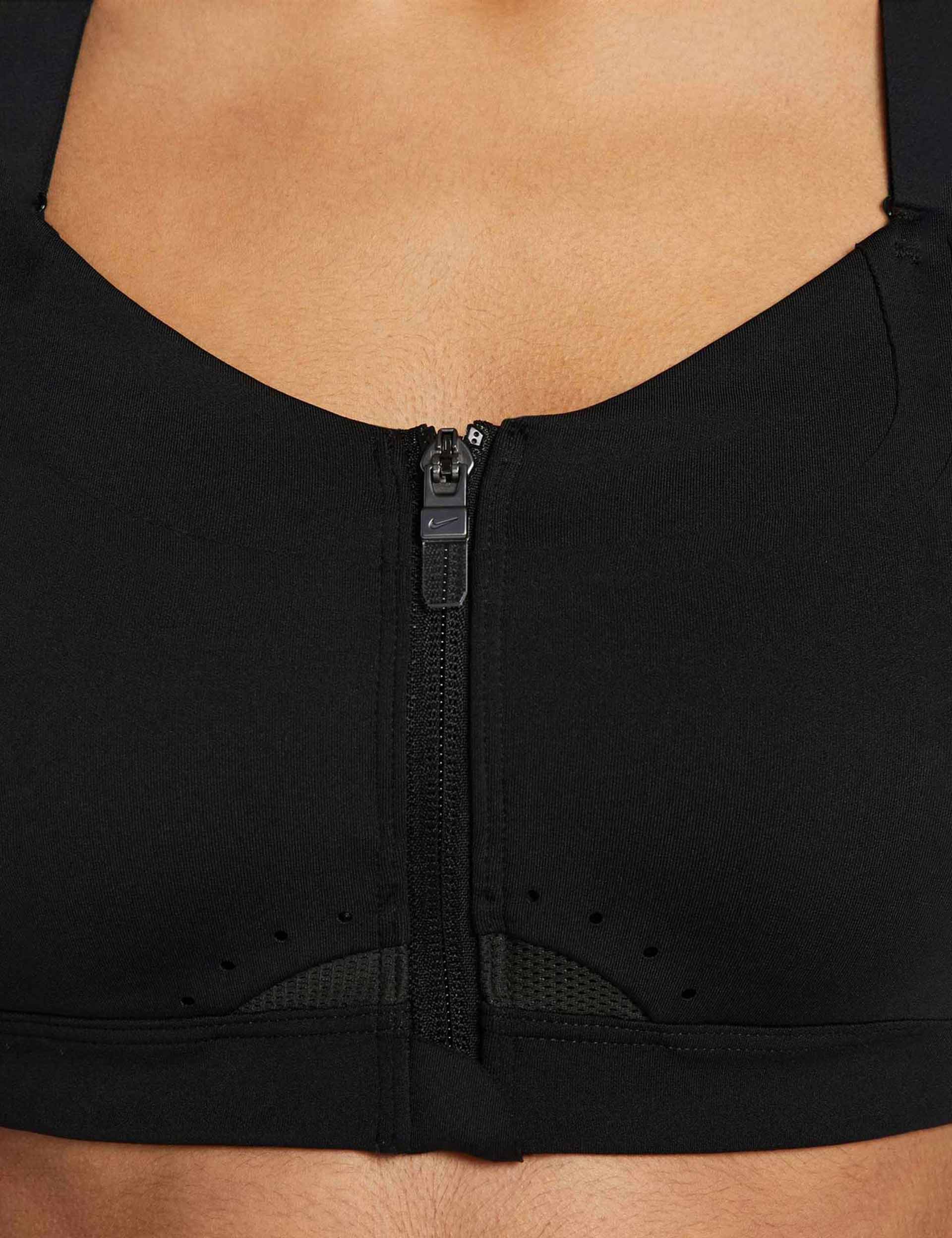 Nike Dri-FIT Alpha Padded Zip Front Sports Bra - Black/Dark Smoke Grey - High Impact Workout, Running & Gym Training Support for Women
