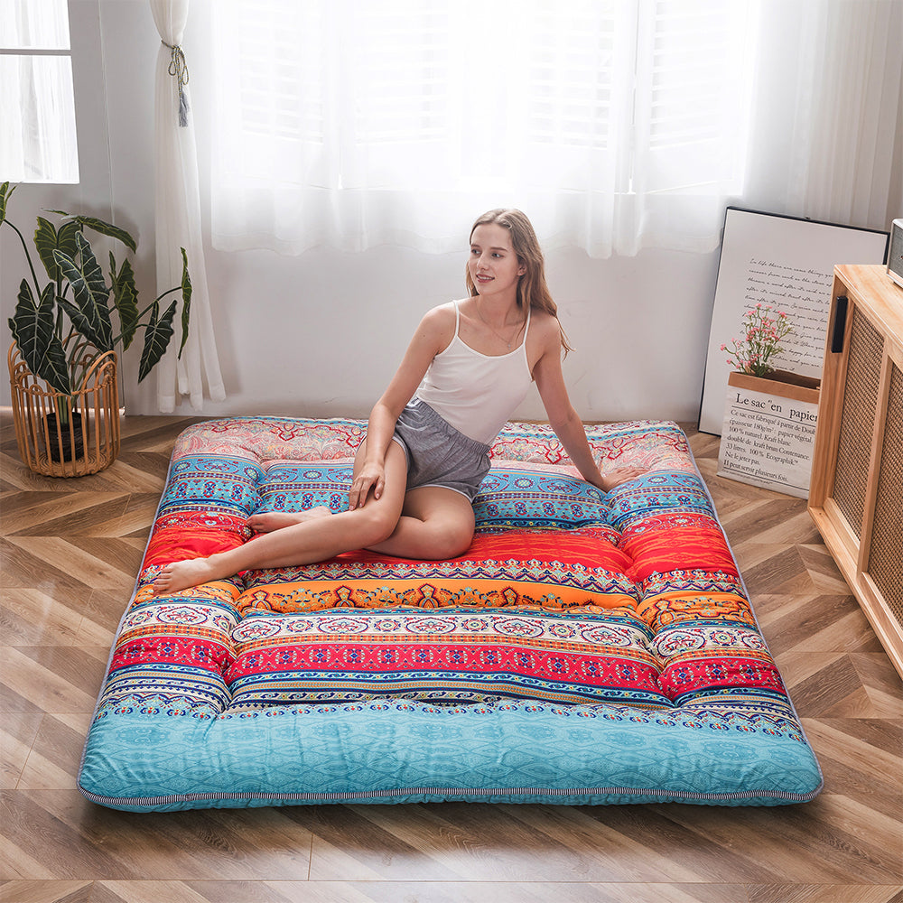 MAXYOYO Floor Mattress - Japanese Bohemian Style Futon Mattress for Home & Outdoor Use | Portable Foldable Bed for Guest Room, Camping, Yoga & Lounge