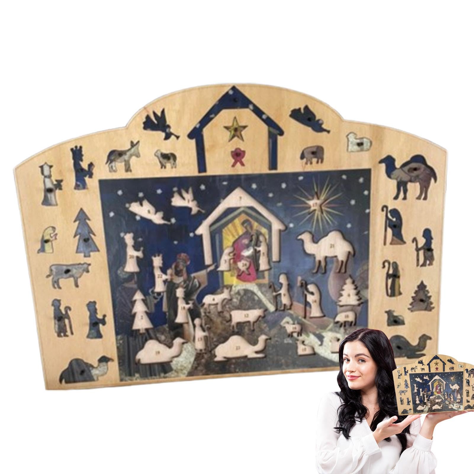 Family Fun Advent Calendar Puzzle - Wooden Christmas Countdown Puzzle for Home Decor | 2024 Nativity Advent Calendar | Perfect for Holiday Decorations, Family Game Nights & Christmas Countdown Activities