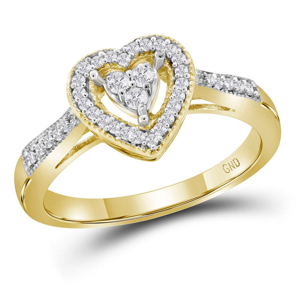 Dazzlingrock 10K Yellow Gold Women's Round Diamond Heart Cluster Ring (1/5 CTW) - Elegant Jewelry Gift for Valentine's Day, Anniversary & Special Occasions