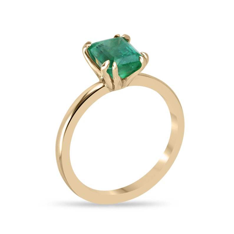 2.50ct 14K Gold Natural Medium Dark Green Emerald Cut Double Claw Prong Solitaire Right Hand Engagement Ring for Women - Perfect for Proposals, Anniversaries, and Special Occasions