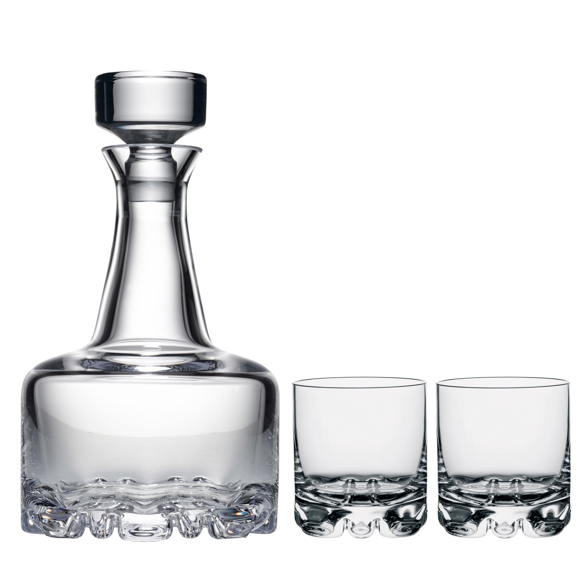 Orrefors Erik 3-Piece Crystal Decanter Set with 2 Double Old Fashioned Whiskey Glasses - Elegant Barware for Home Entertaining & Gift Giving