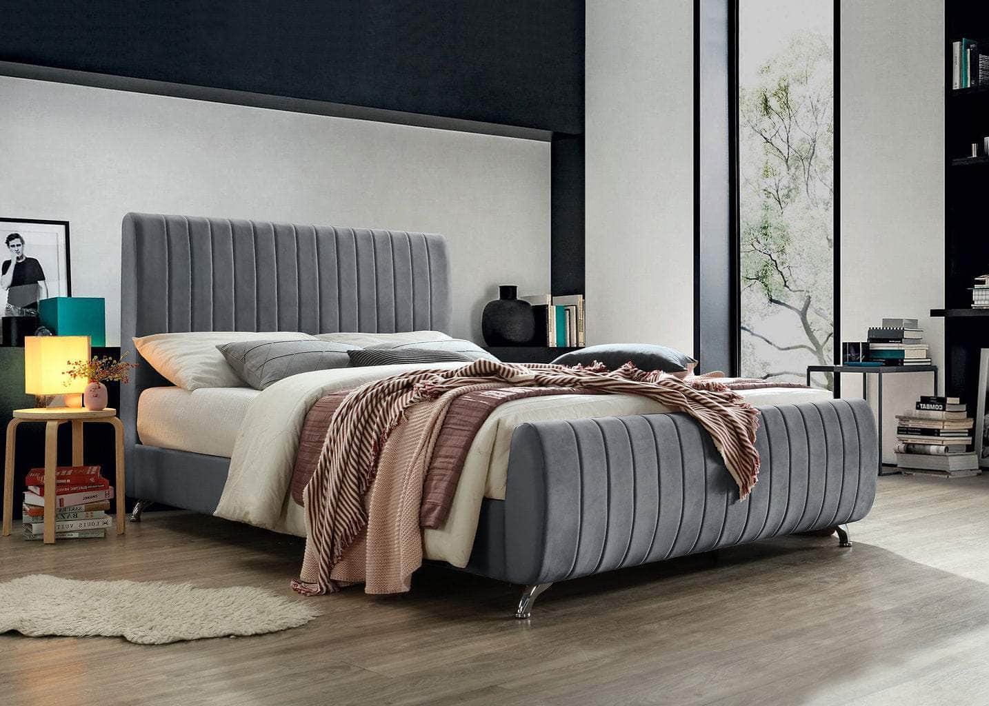 Luxury Spruce Grove Velvet Platform Bed with Deep Tufting - Grey Upholstered Bed Frame in Queen & King Sizes | Perfect for Modern Bedroom & Master Suite Decor