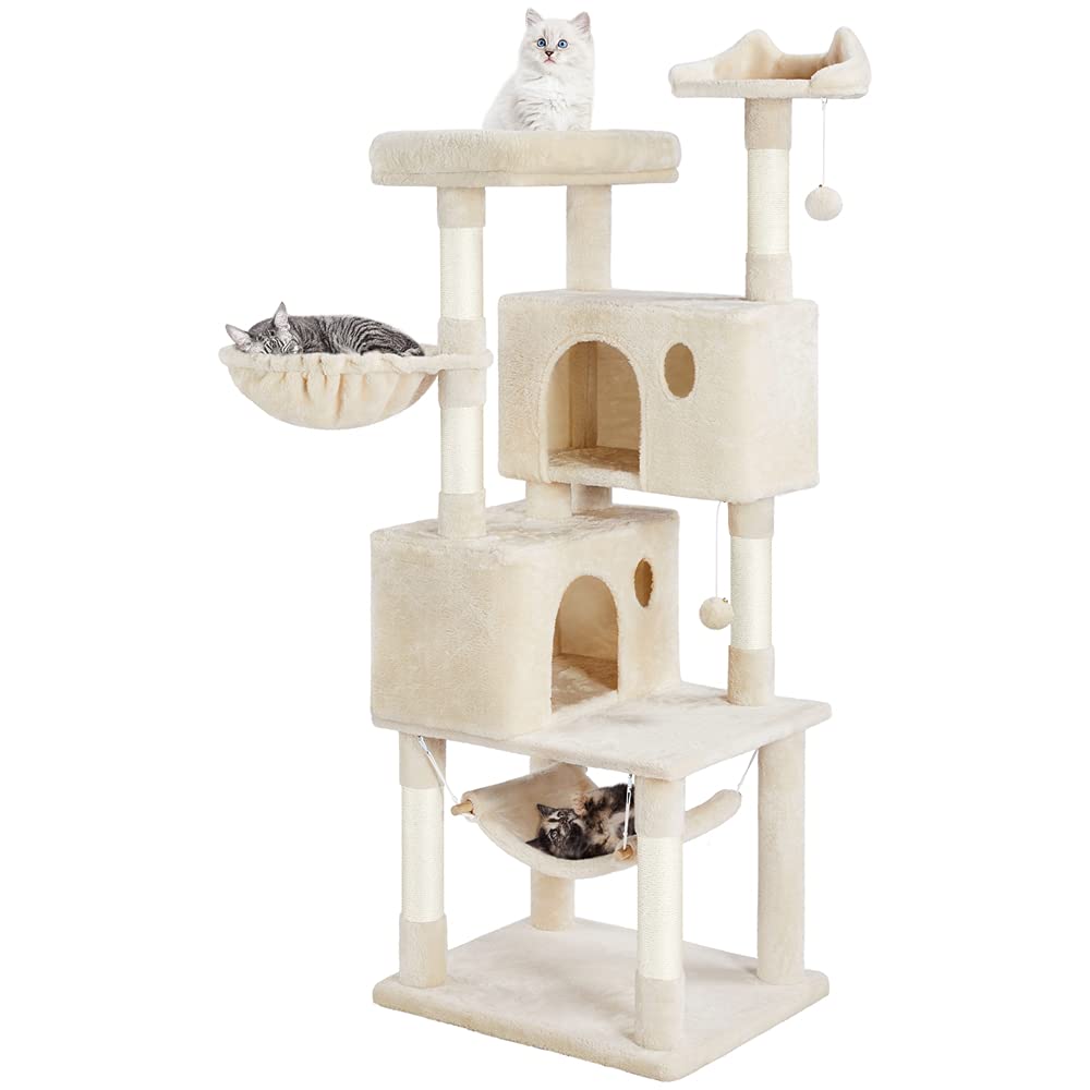 Yaheetech 64.5in Extra Large Cat Tree with Scratching Posts, Plush Condo Bed, Hammock & Perch - Multi-Level Playhouse for Indoor Cats, Kittens & Large Breeds - Perfect for Living Room, Bedroom or Home Office