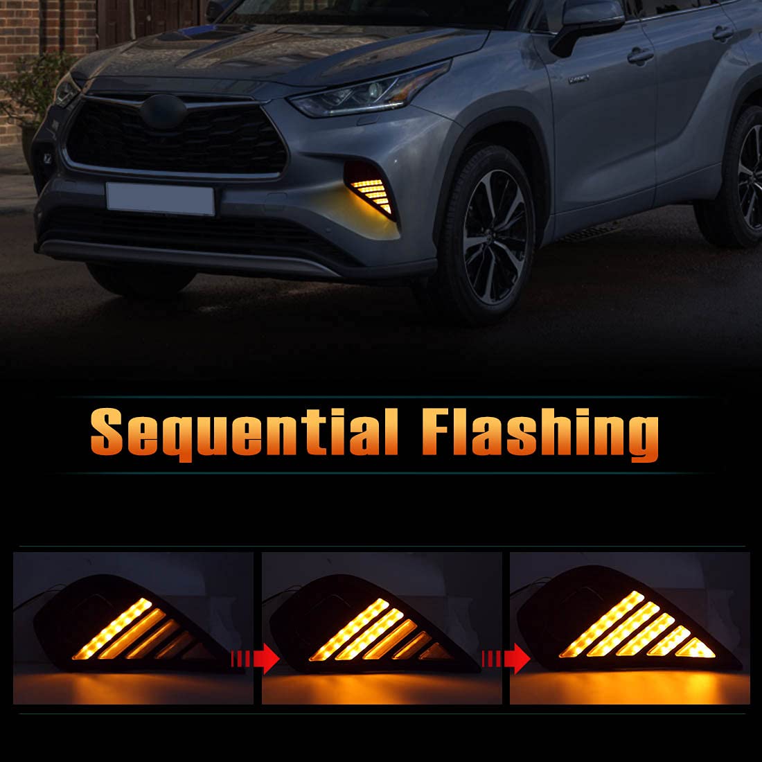 **2020-2025 Toyota Highlander LED Daytime Running Lights with Dynamic Turn Signal - DRL Fog Lights Replacement Kit with Wiring Harness - Perfect for Night Driving & Enhanced Safety**