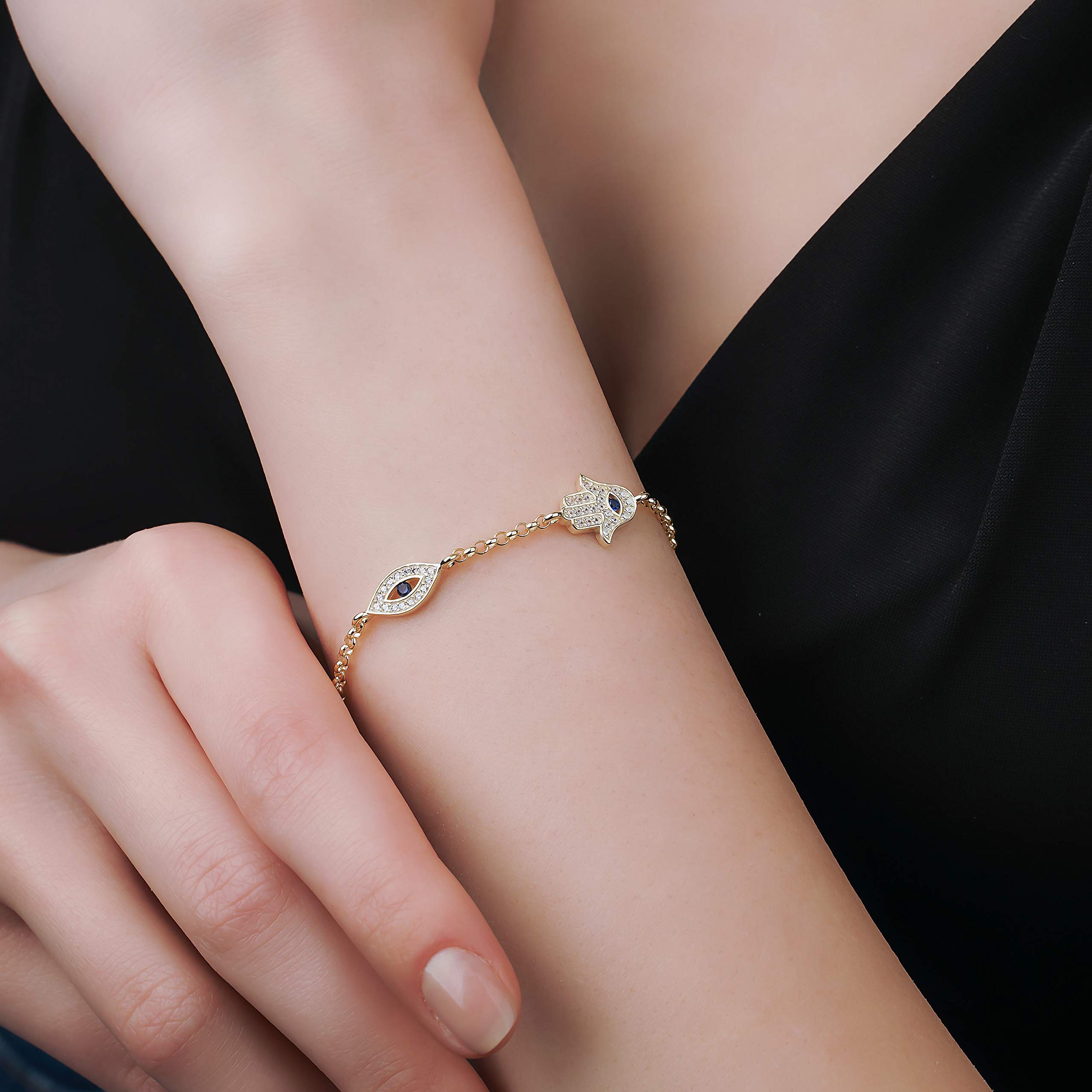 18K Gold Plated 925 Sterling Silver Jewelry Set with Zirconia - Handmade in Istanbul | Protection Pendant, Earrings, Bracelet & Choker Necklace for Women | Elegant Gift Box Included | Perfect for Weddings, Anniversaries & Special Occasions