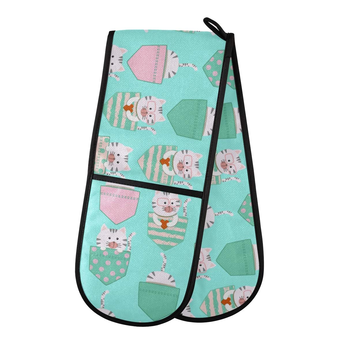 Sinestour Quilted Double Oven Mitt Gloves - Cute Cartoon Cat Design, 35