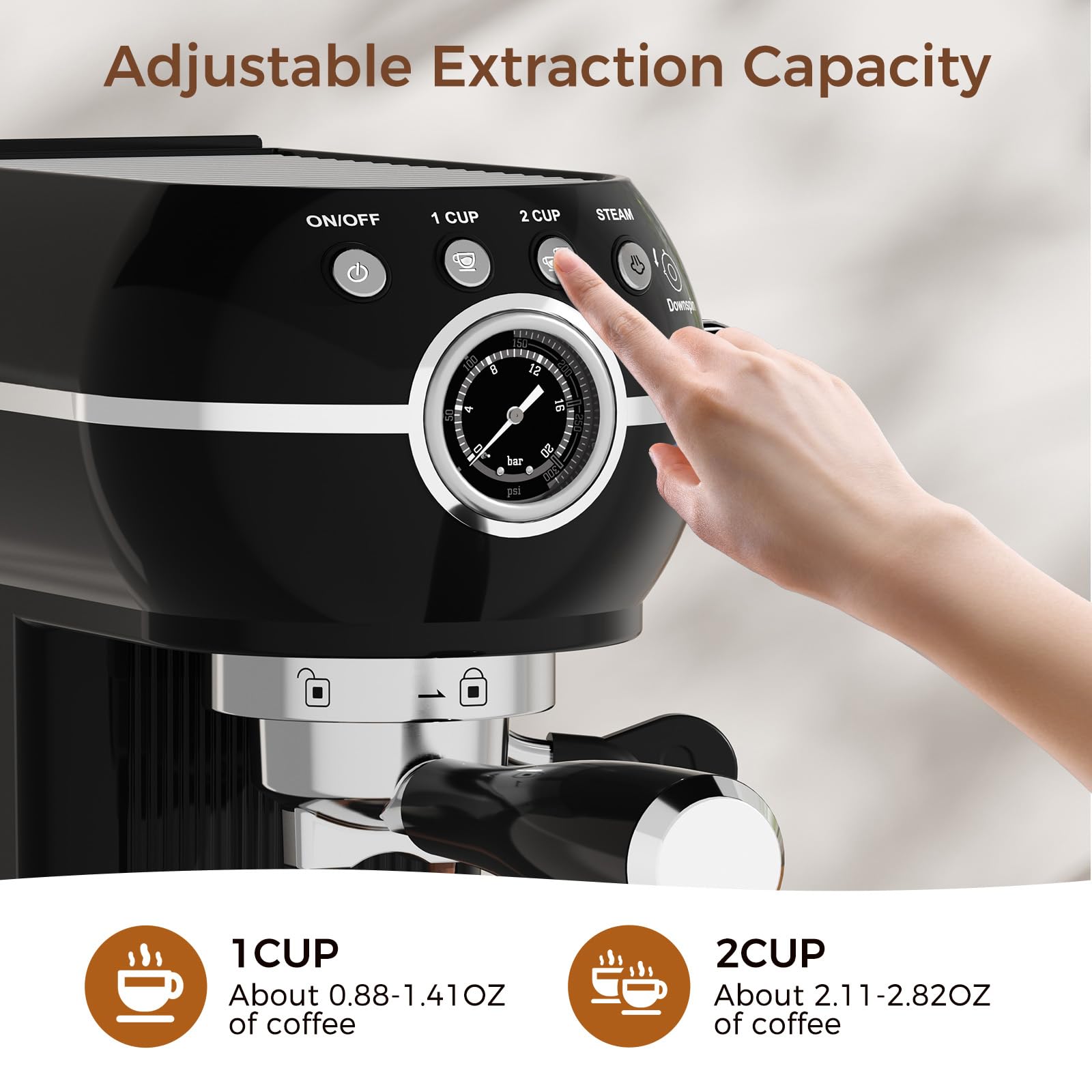 20 Bar Espresso Machine with Milk Frother - Professional Coffee Maker for Latte, Cappuccino & Espresso - Removable Water Tank & Steam Wand - Perfect for Home, Office & Coffee Shops (Black)