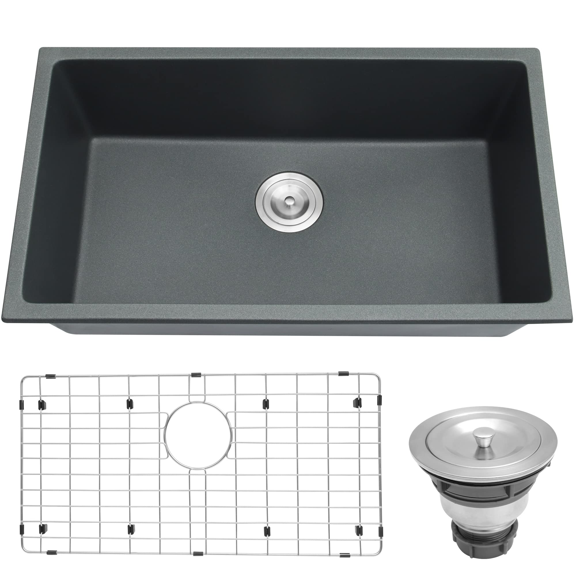 MILOSEN 31 x 18 Inch Quartz Gray Undermount Kitchen Sink - Single Bowl Granite Composite Basin for Modern Kitchens | Durable & Stylish for Cooking, Washing Dishes & Food Prep