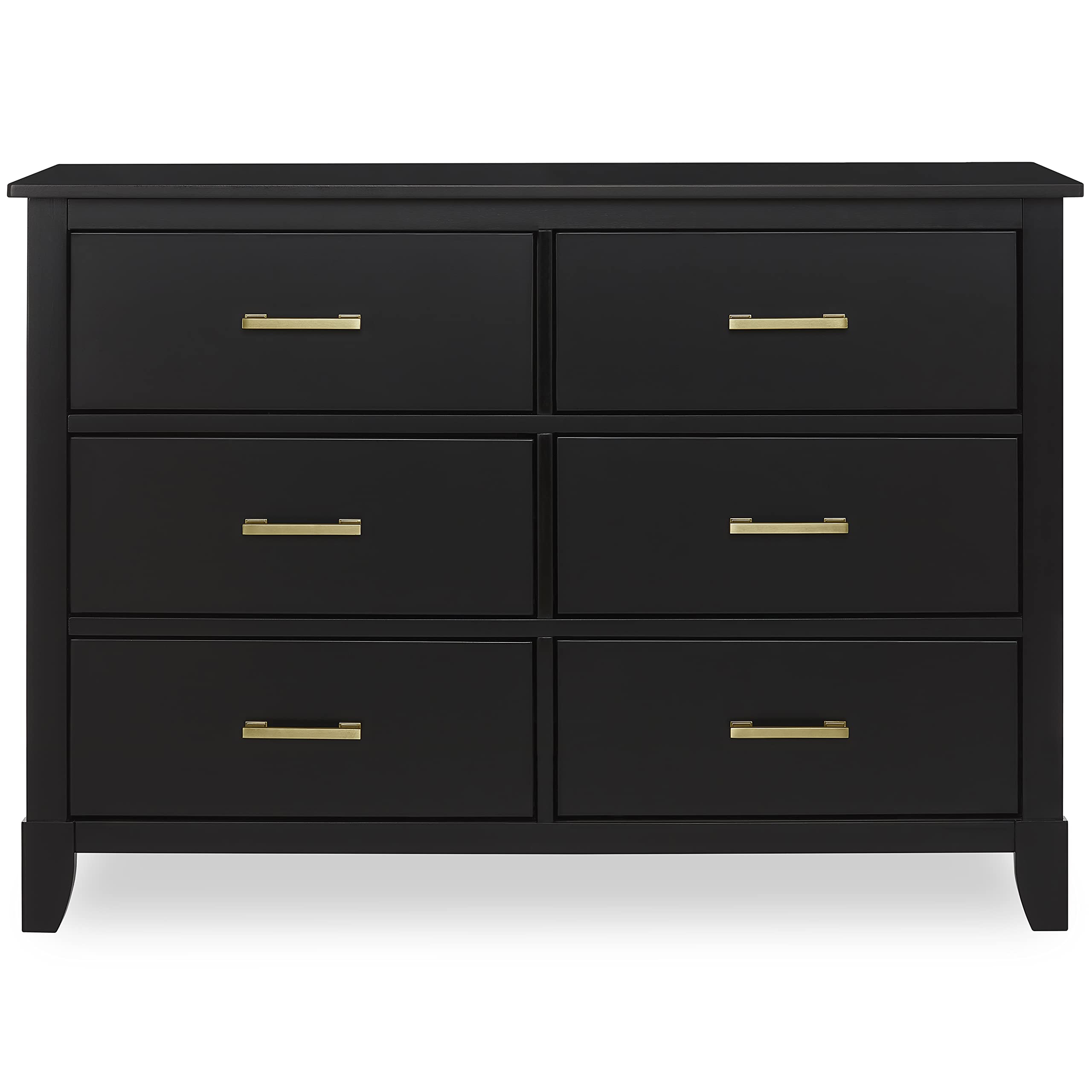 Dream On Me Universal Double Dresser in Black with Gold Accents - 6-Drawer Solid Pinewood Kids Bedroom Dresser | Mid-Century Modern Nursery Furniture for Easy Assembly | Perfect for Toddler Rooms & Shared Kids' Spaces