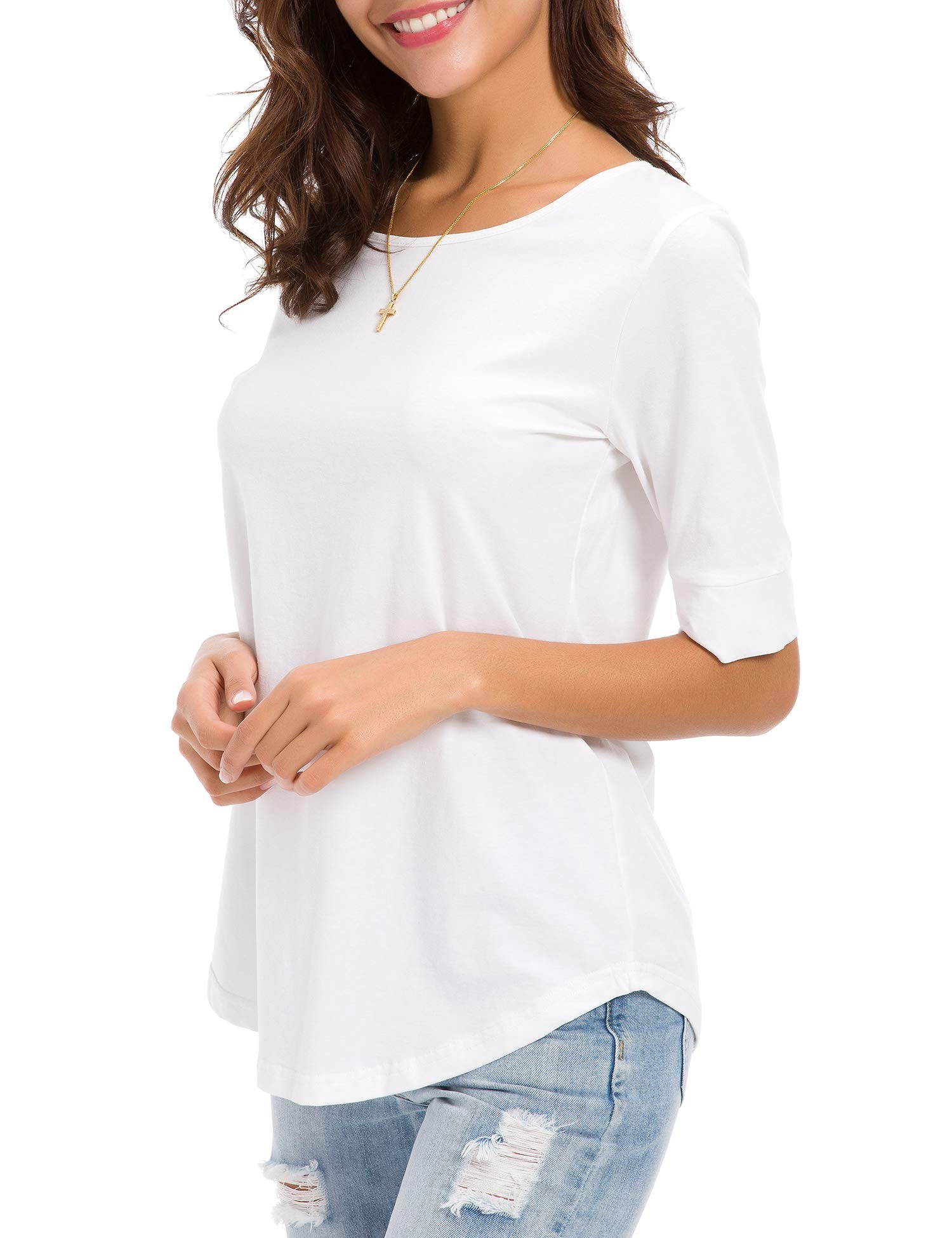 Women's Elbow Length Sleeve Cotton Blouse - Summer Casual Tunic Tops for Women | Perfect for Office, Beach & Everyday Wear