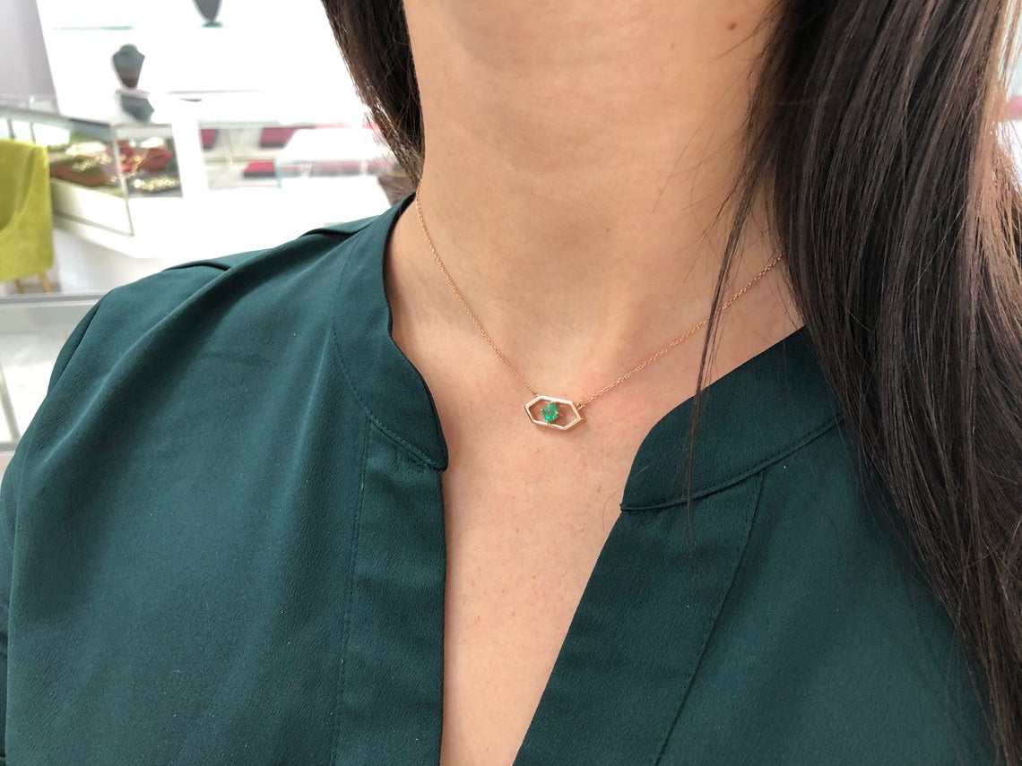 0.50 Carat Solitaire East-West Emerald Cut Geometric Pendant Necklace in 14K Gold - Perfect for Weddings, Anniversaries & Special Occasions