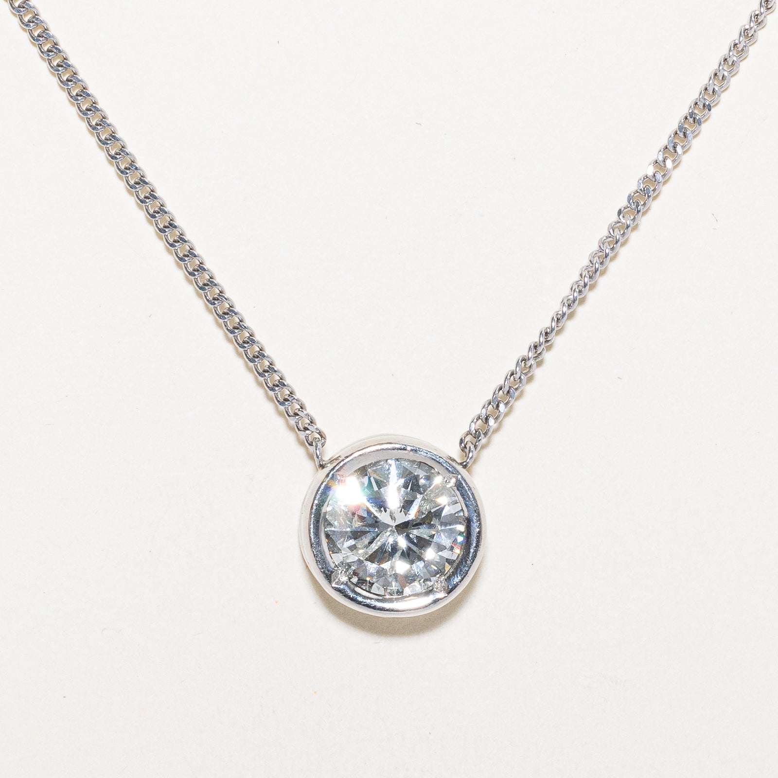 3.05ct Solitaire Bezel Set Diamond Necklace - I1 G/H Color, Excellent Cut, 16