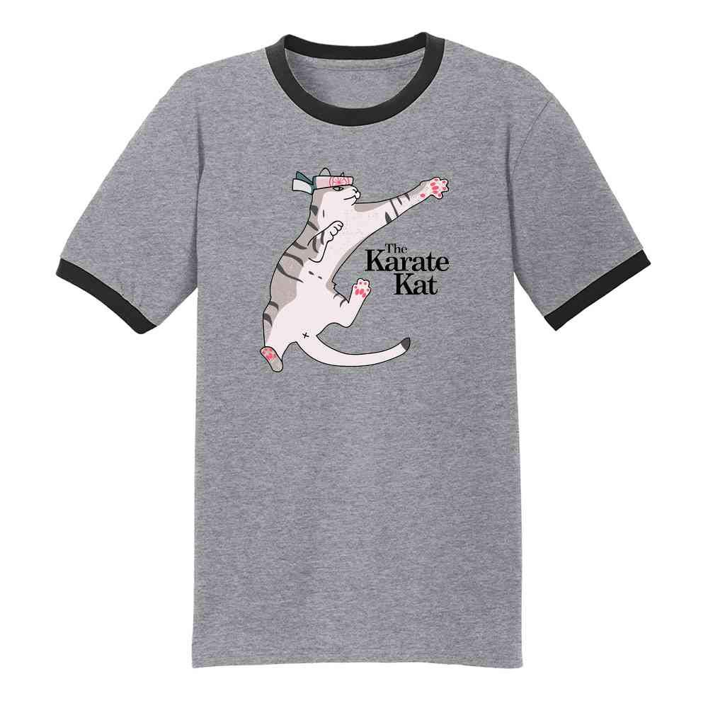 Funny Karate Cat Meme Graphic T-Shirt for Men - Pop Threads Cool Cat Design - Perfect for Casual Wear, Gifts & Anime Fans