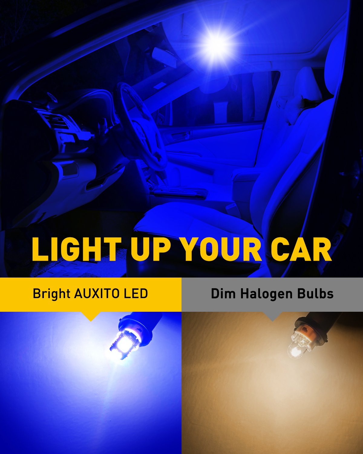 AUXITO 194 LED Bulb Blue - 10 Pack Super Bright 168 2825 W5W T10 Wedge 14 SMD LED Replacement Lights for Car Dome, Map, Door, License Plate - Perfect for Interior & Exterior Automotive Lighting Upgrades