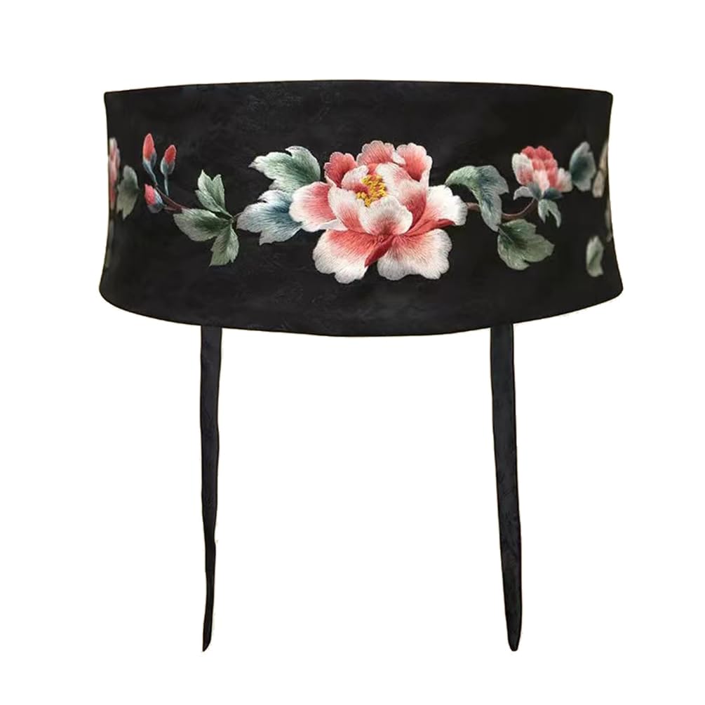 Chinese Style Obi Belt for Women - Floral Embroidery Wide Waist Band for Dresses & Kimono - Perfect for Traditional Outfits, Cosplay and Themed Parties