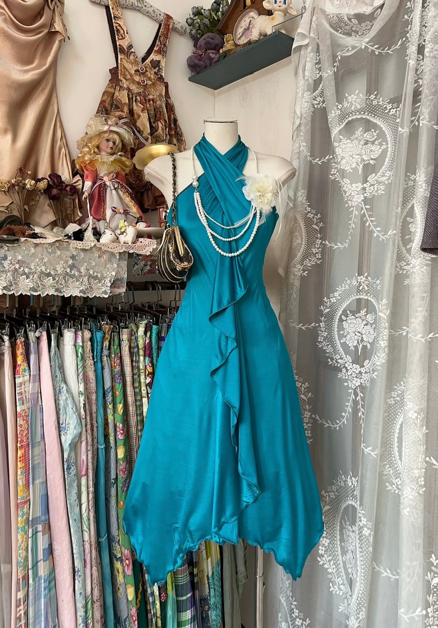 Elegant A-Line Satin Blue Short Dress with Ruffle Details - Perfect for Birthday Parties, Cocktail Events & Special Occasions | Style J6611