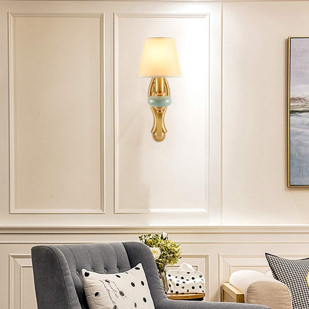 Modern Ceramic Wall Light Fixture with E14 Screw Base - Energy Saving LED Bulb for Bedroom, Living Room & Hallway - Copper Finish Wall Lamp for Stylish Home Interior Lighting
