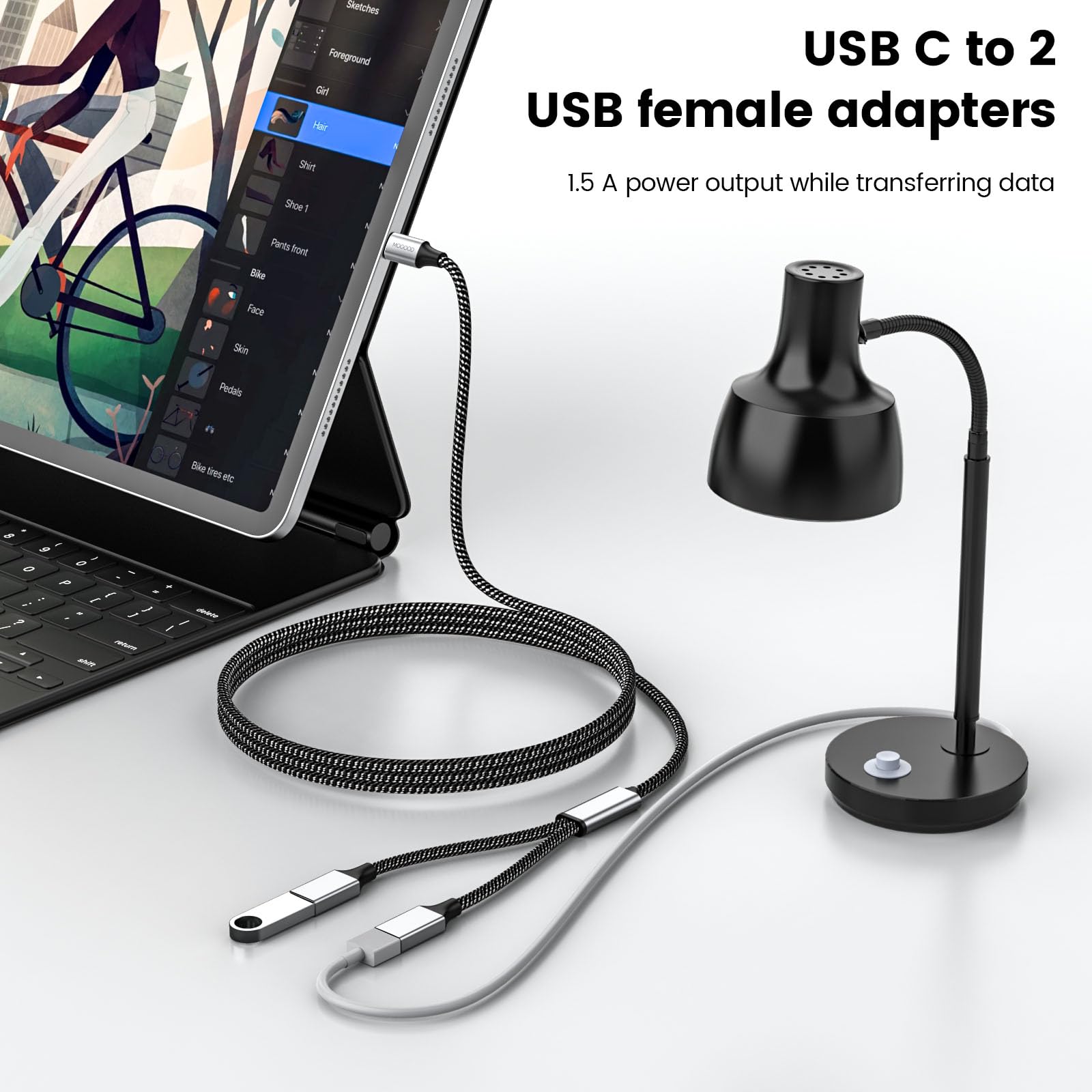 Type C to Dual USB A Adapter - OTG Splitter for MacBook, Pixel, Galaxy - Fast Charging & Data Transfer