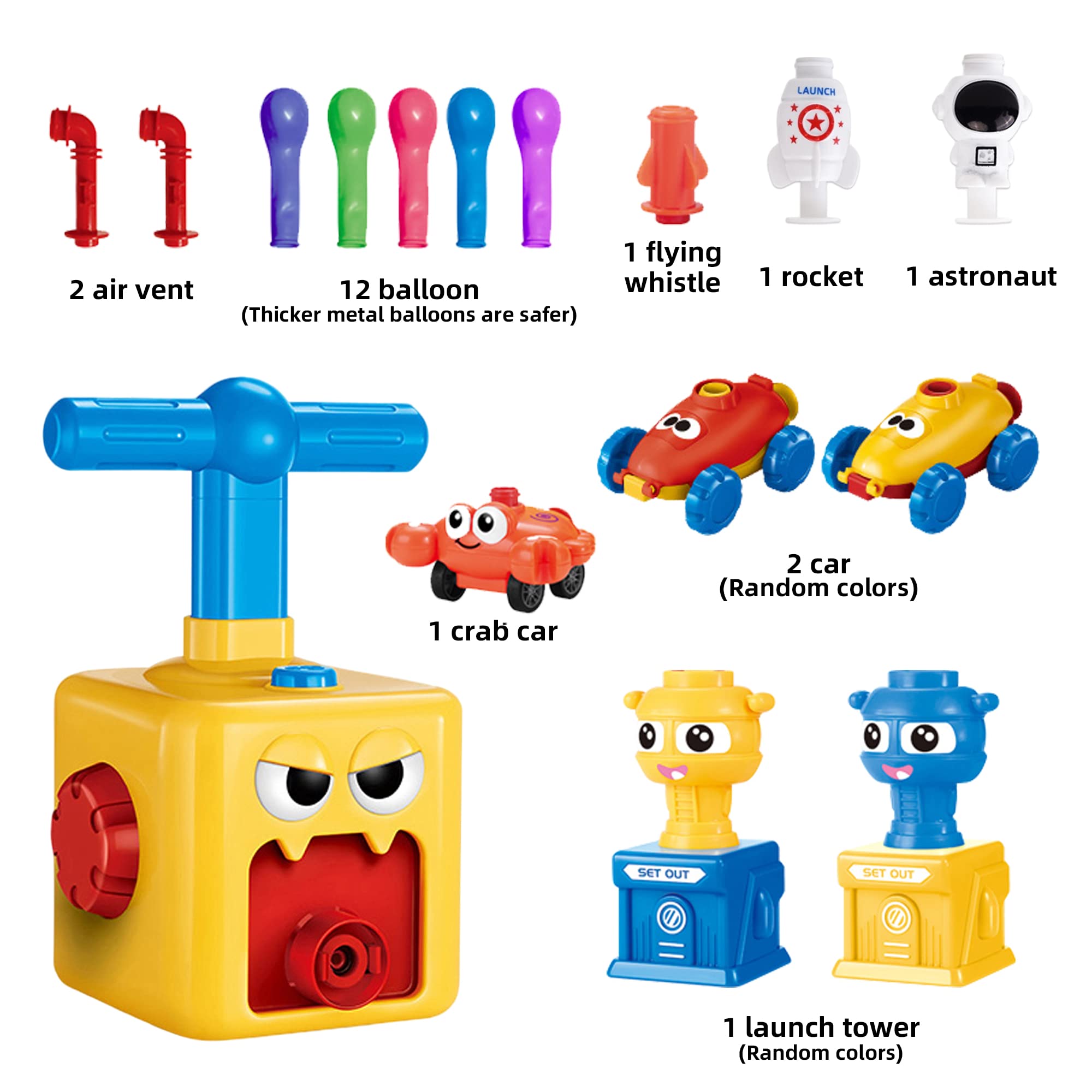 **Balloon Powered Car Toy for Kids - STEM Educational Science Kit with Air Pump, 12 Balloons & Launcher - Fun Party Supplies for Boys & Girls Ages 3-12 (Red-Yellow) - Great for Birthday Parties, Classroom Activities & Science Experiments**