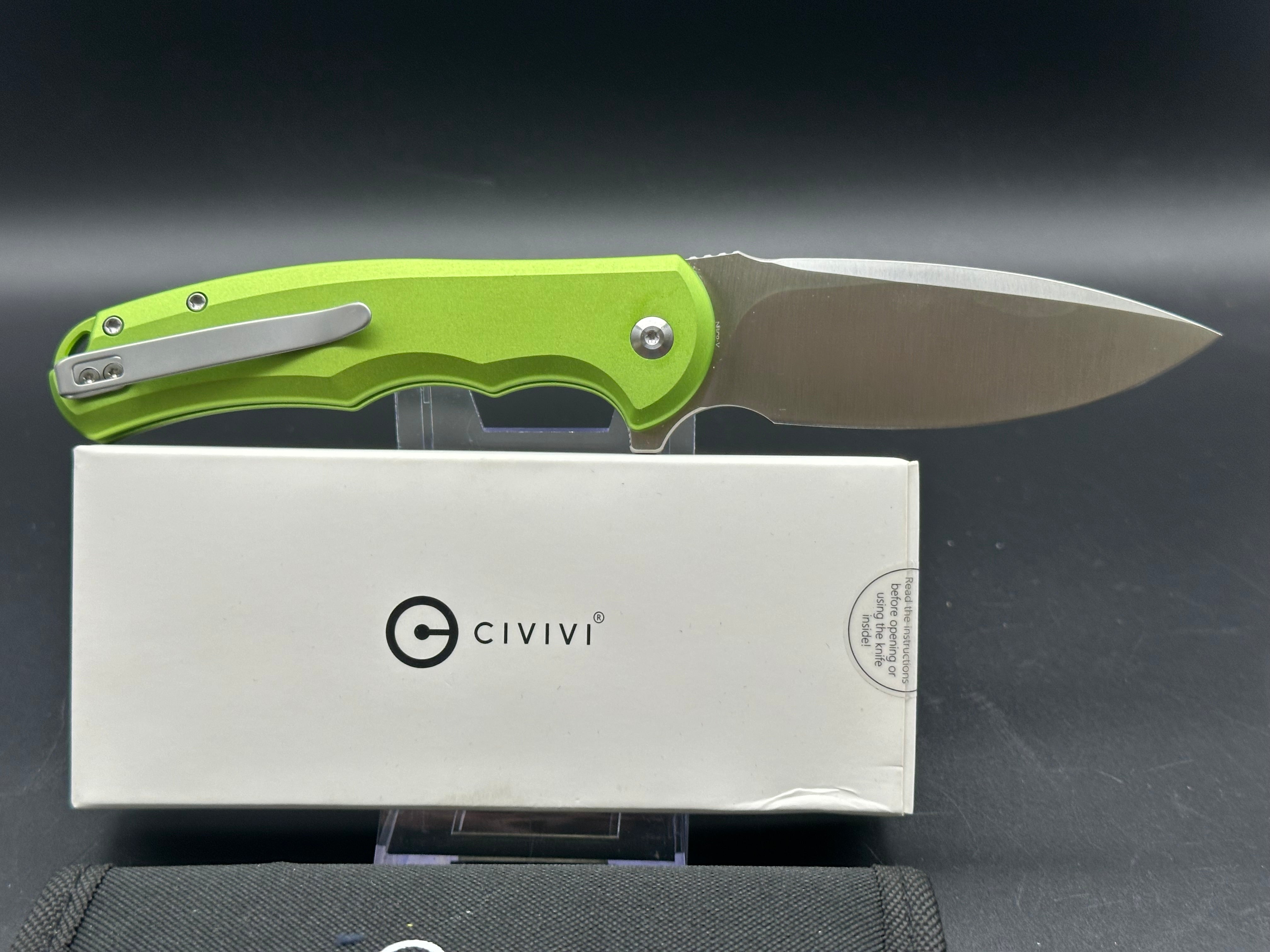 CIVIVI Button Lock Praxis Folding Knife - Lime Green Aluminum Handle, Nitro-V Drop Point Blade for EDC, Outdoor & Tactical Use