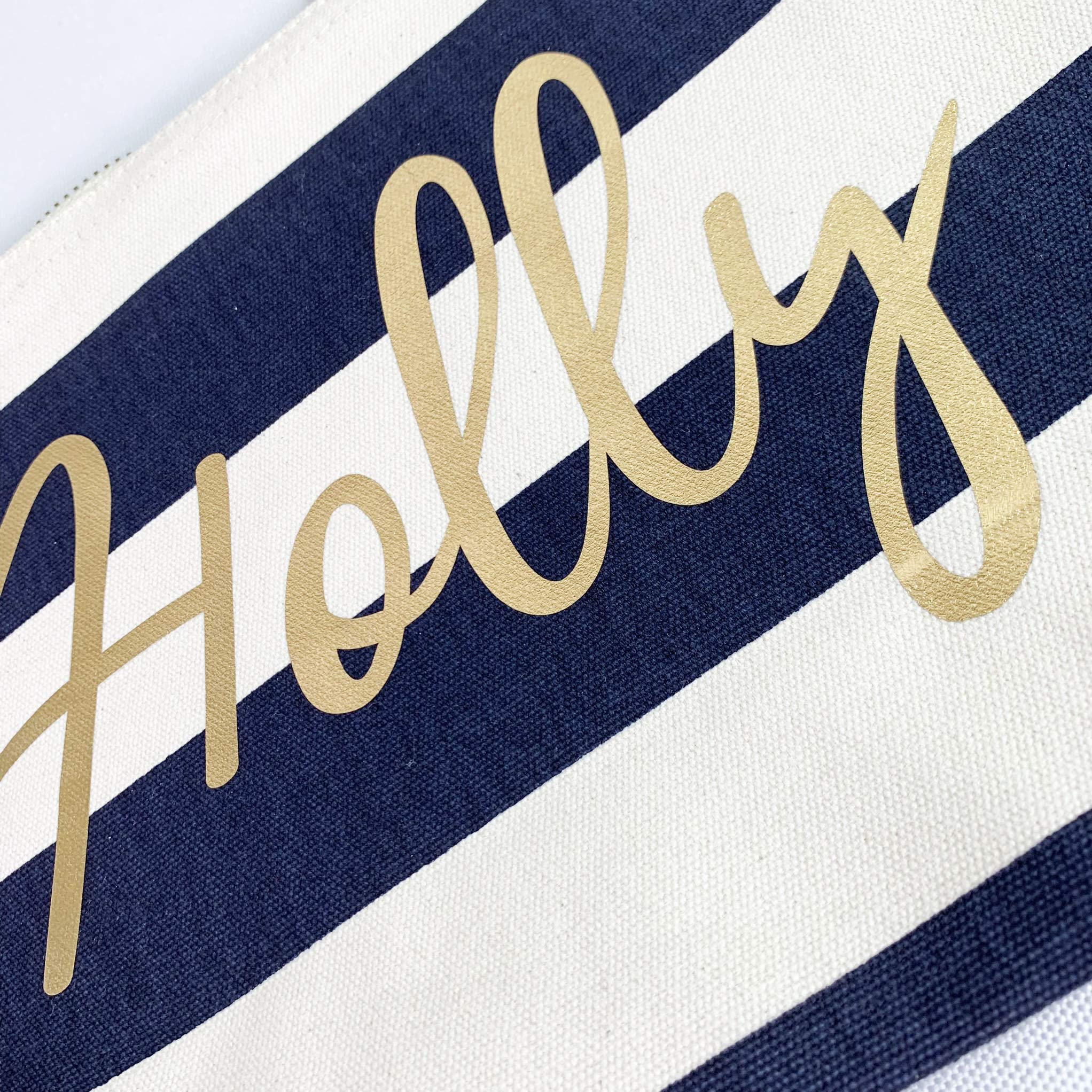 Personalized Navy & White Striped Makeup Bag with Custom Name - Perfect for Travel, Gifts, and Everyday Cosmetics Storage