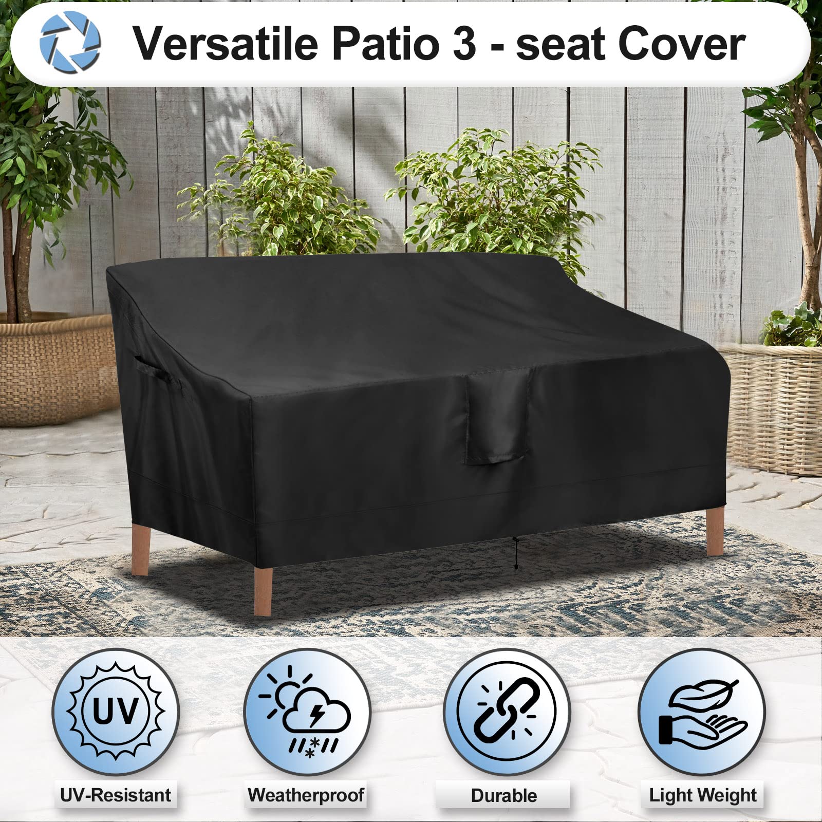 Outdoor Waterproof 3-Seater Patio Couch Cover - Heavy Duty UV Resistant Sofa Furniture Protector for Outdoor Use, 76