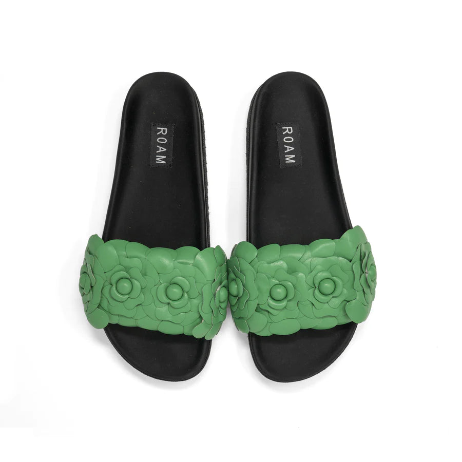 ROAM Fleur Slides Women's Comfortable Sandals - Kelly Green | Summer Beach Slides, Poolside Shoes, Casual Outdoor Slippers for Women