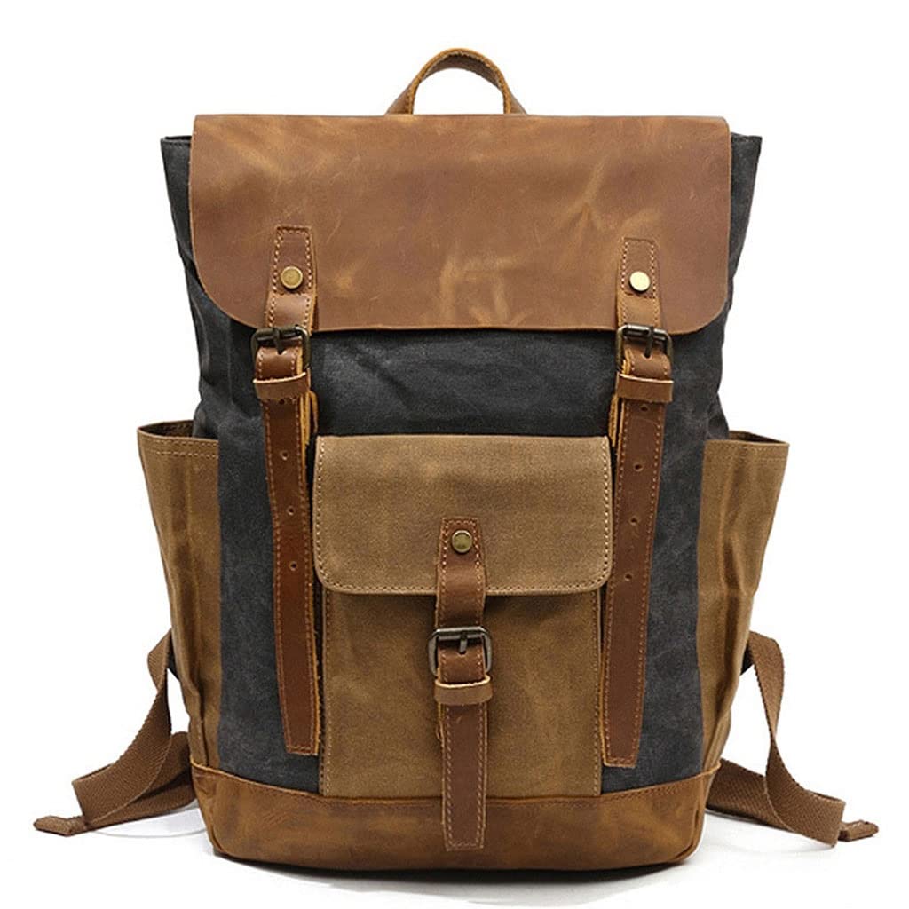 HFSD Men's Casual Oil Wax Canvas Backpack - 14 Inch Laptop Bookbag, Waterproof Daypack for Business Travel & Daily Use, Durable Rucksack with Zipper Closure (Dark Grey, One Size) - Perfect for Work, School, College and Outdoor Adventures