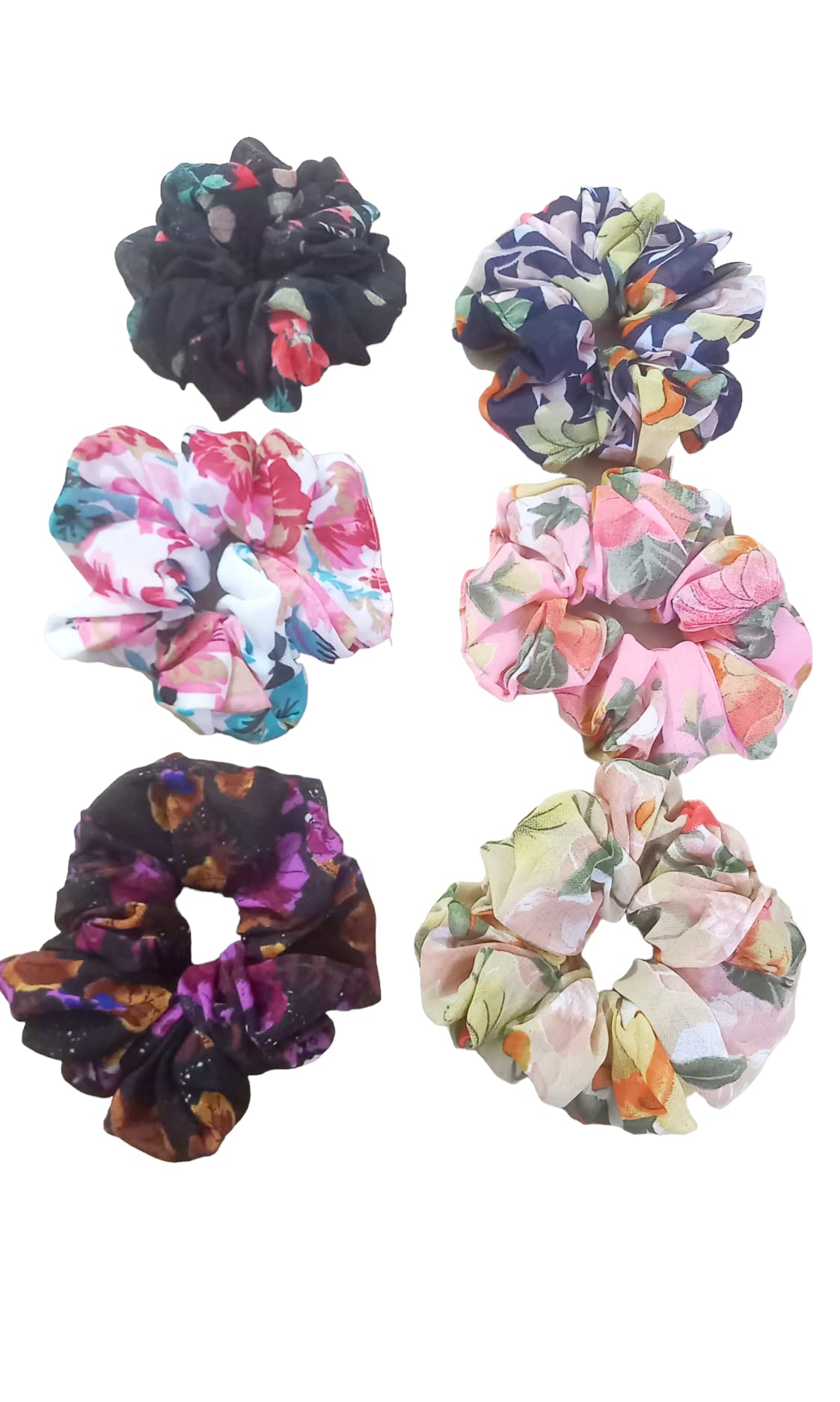 6 Pack Soft Chiffon Hair Bands for Women & Girls - Floral Hair Scrunchies & Ponytail Holders - Perfect for School, Work, Parties & Everyday Use - Gentle Hair Accessories for All-Day Comfort