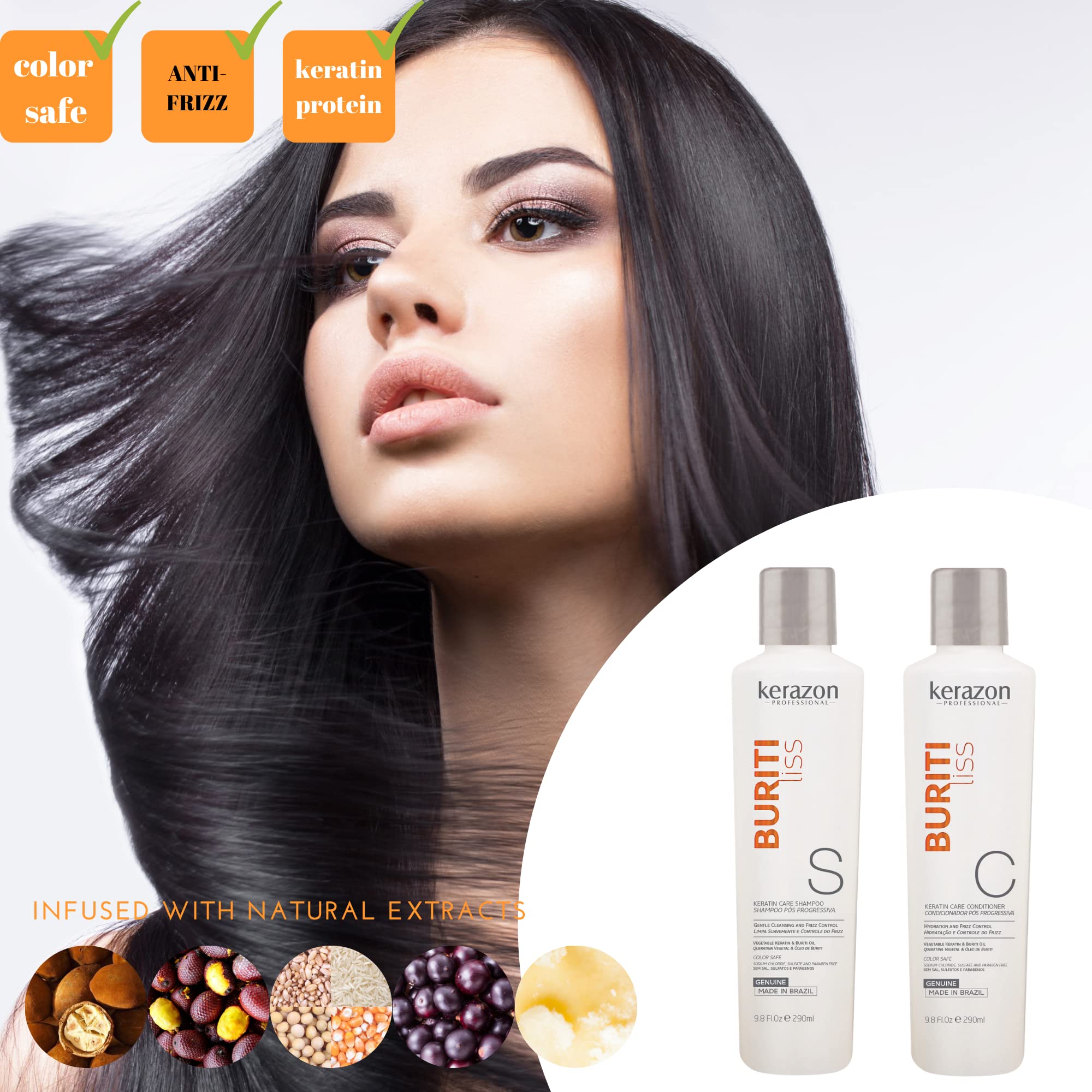 Buriti Liss Keratin Hair Treatment Kit with Sulfate-Free & Sodium-Free Shampoo & Conditioner - Smooth & Repair Damaged Hair for Salon-Quality Results at Home