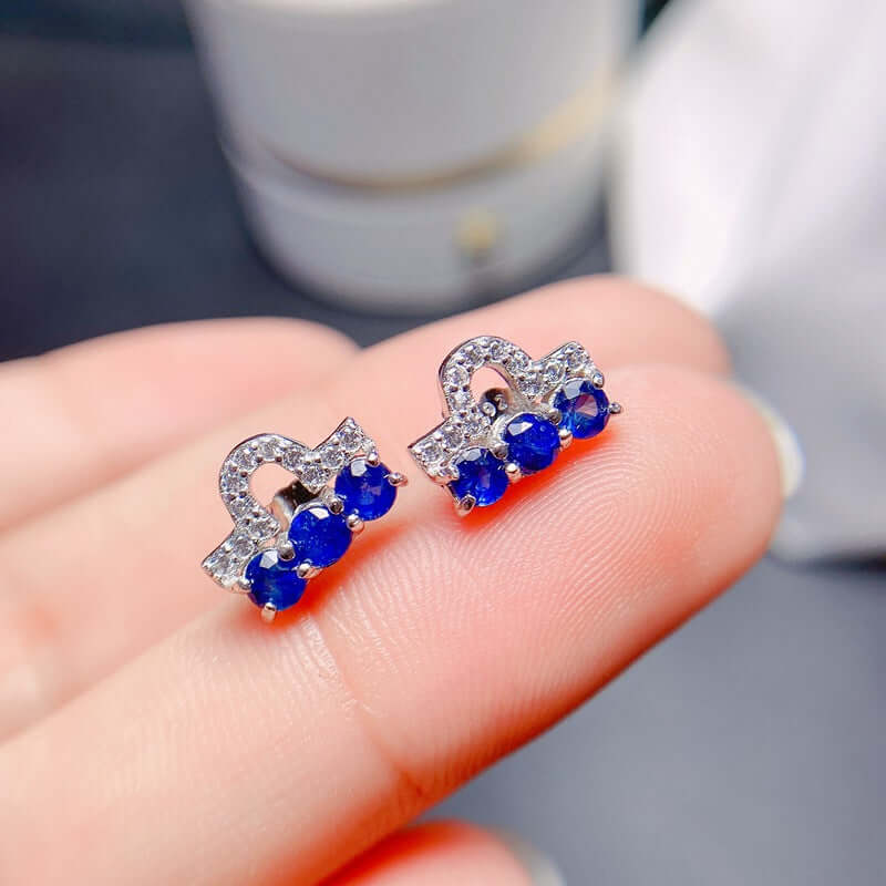 925 Sterling Silver Sapphire Stud Earrings for Women - Genuine Blue Sapphire Jewelry Set | Perfect for Weddings, Anniversaries & Gift Giving | FME E210