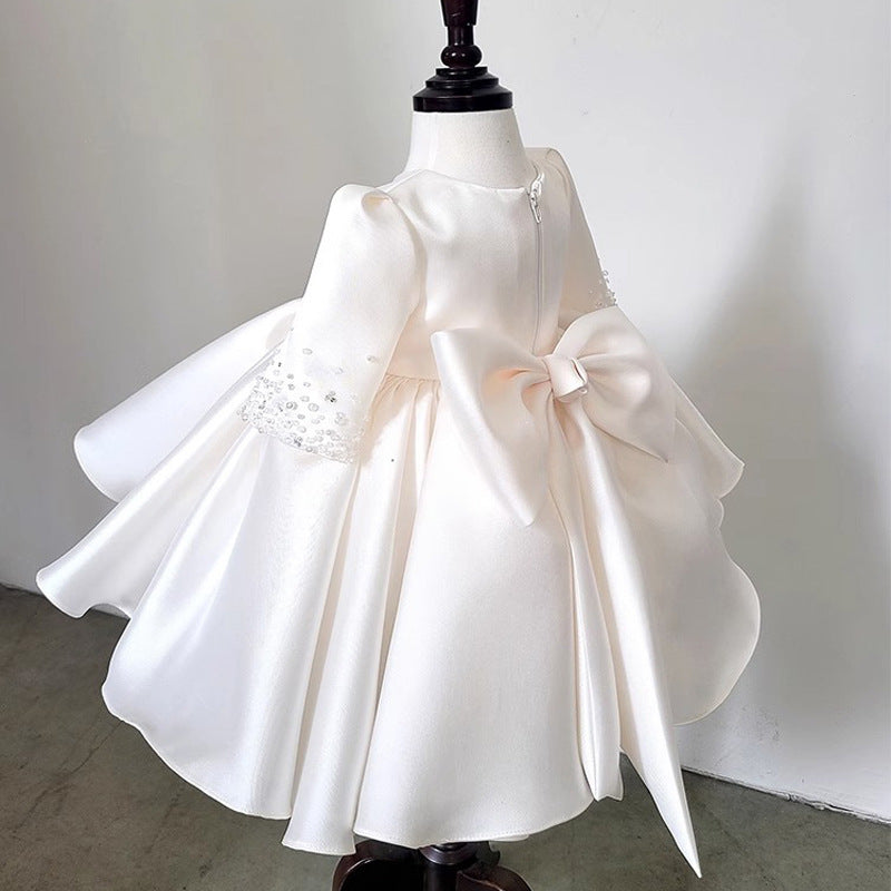 Elegant White Puff Sleeve Princess Dress for Baby Girls - 1st Birthday Party Outfit & Performance Costume | Perfect for Photoshoots, Pageants, and Special Occasions