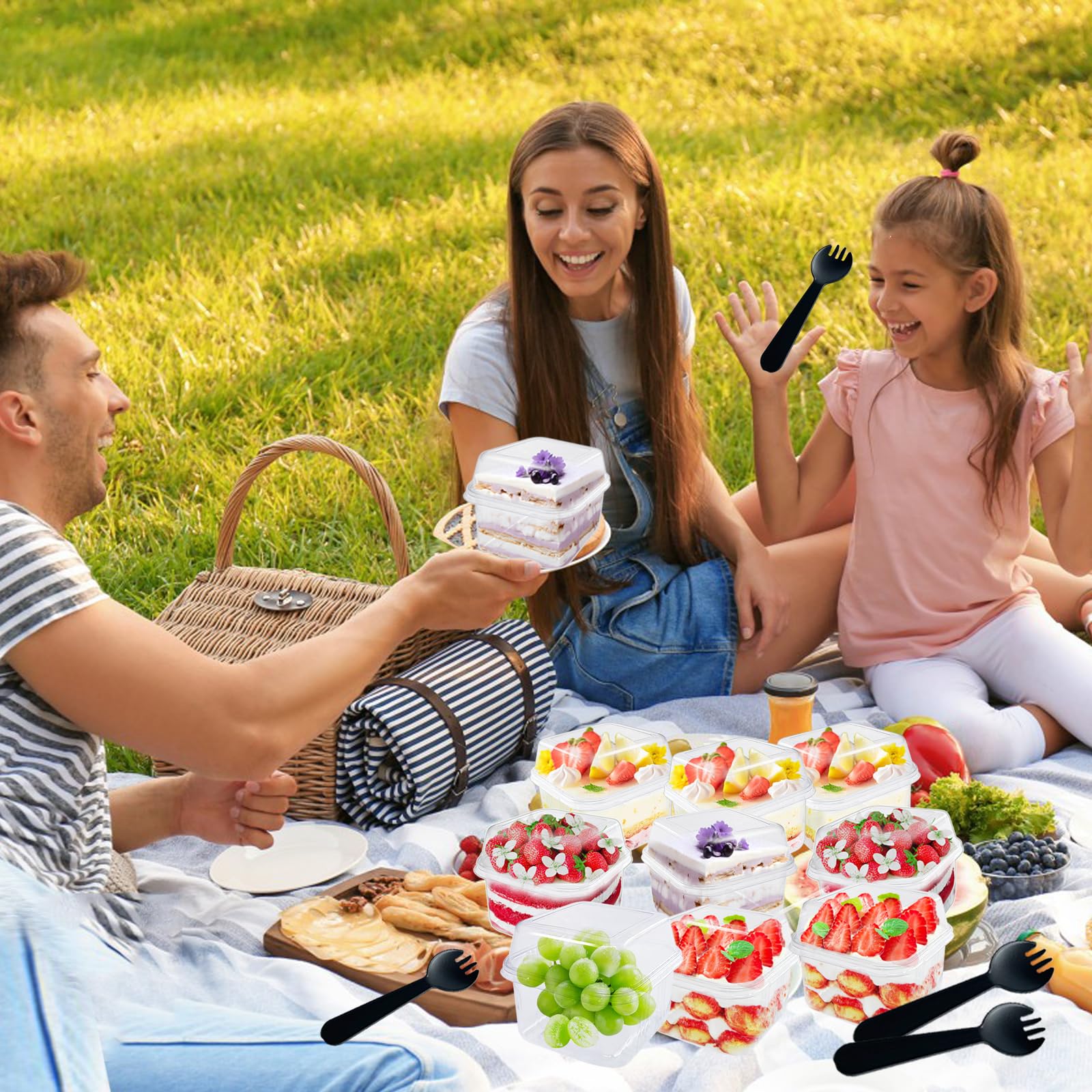 100pcs 8oz Plastic Dessert Cups with Lids and Spoons - Disposable Square Parfait Containers for Party, Mousse, Yogurt, Pudding, Snacks & Fruits - Perfect for Catering, Picnics, and Home Dessert Serving (50 Sets)