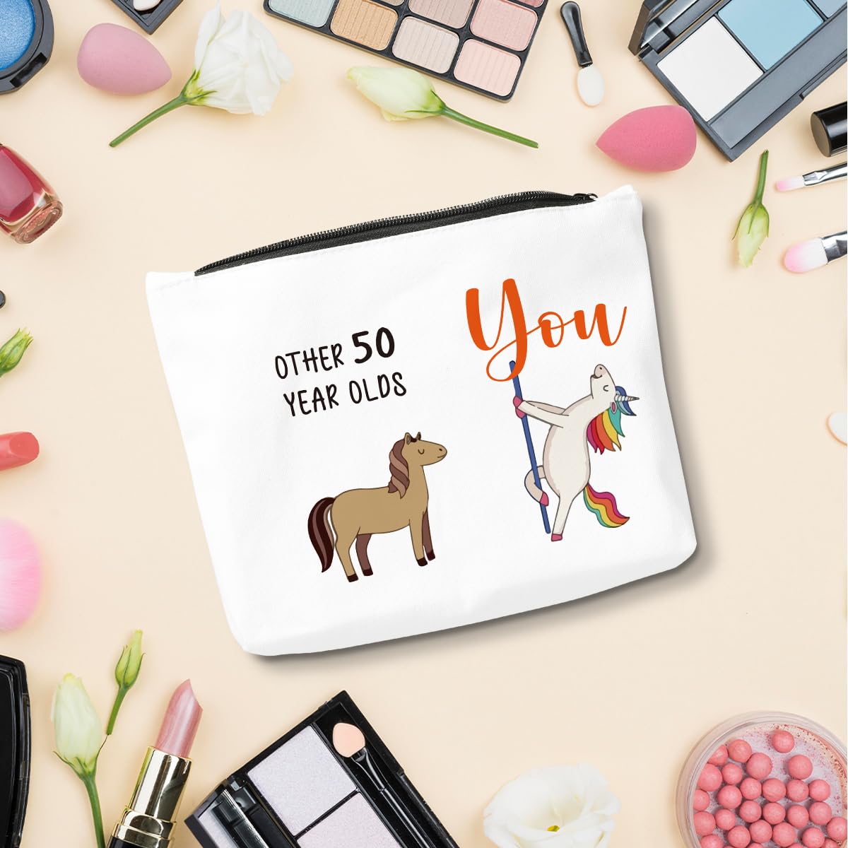 50th Birthday Gifts for Women - Unicorn Themed Makeup Bag & Cosmetic Pouch | Perfect 50 Year Old Birthday Present, Anniversary Gift & Party Decoration | Great for Travel, Daily Use & Special Occasions