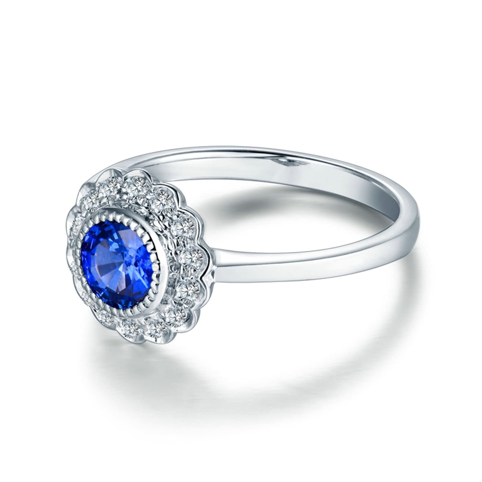 18K White Gold Women's Wedding & Promise Rings with 1ct Round Lab-Grown Sapphire, VVS Clarity – Perfect for Engagement, Anniversary & Special Occasions