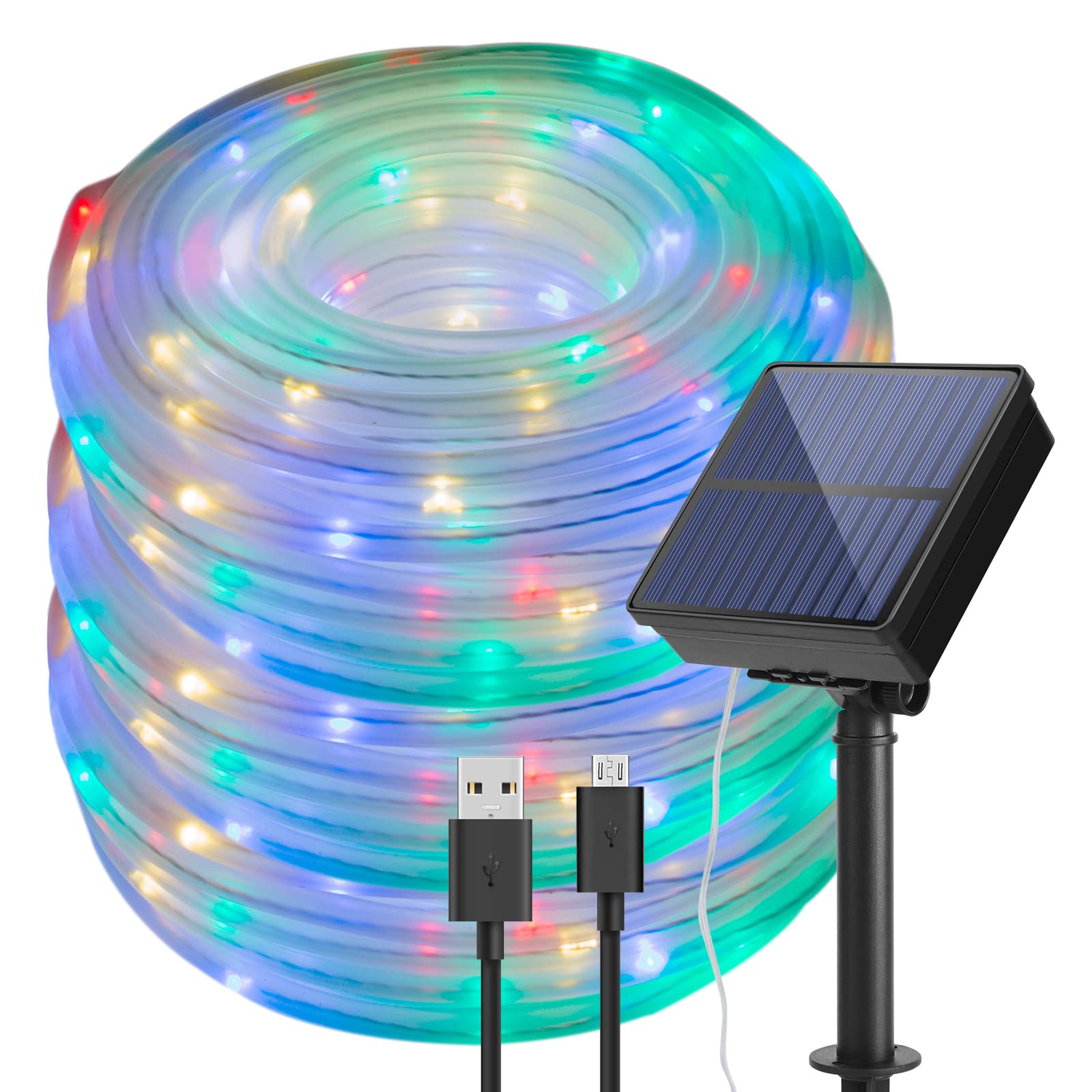 8 Modes Solar Rope Lights Outdoor - 100LED 42.6Ft Waterproof String Lights with 2400mAh Battery for Garden, Patio, Party Decor | Multi-Color Starry Fairy Lights | Perfect for Backyard, Wedding, Christmas & Outdoor Events